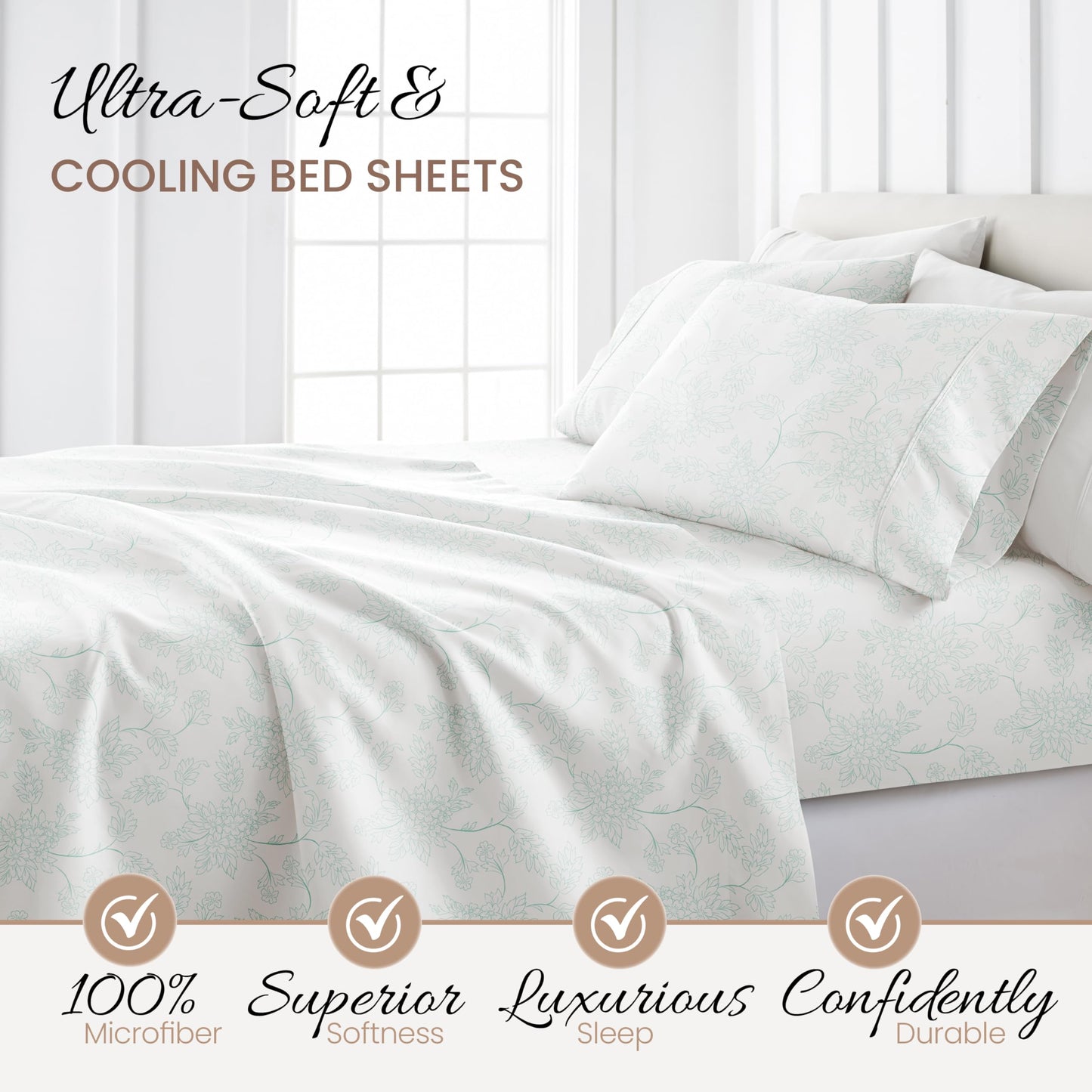 Simply Soft 4 Piece Sheet Set Vines Patterned, Full, Aqua (SS-4PC-VINE-FULL-AQ)