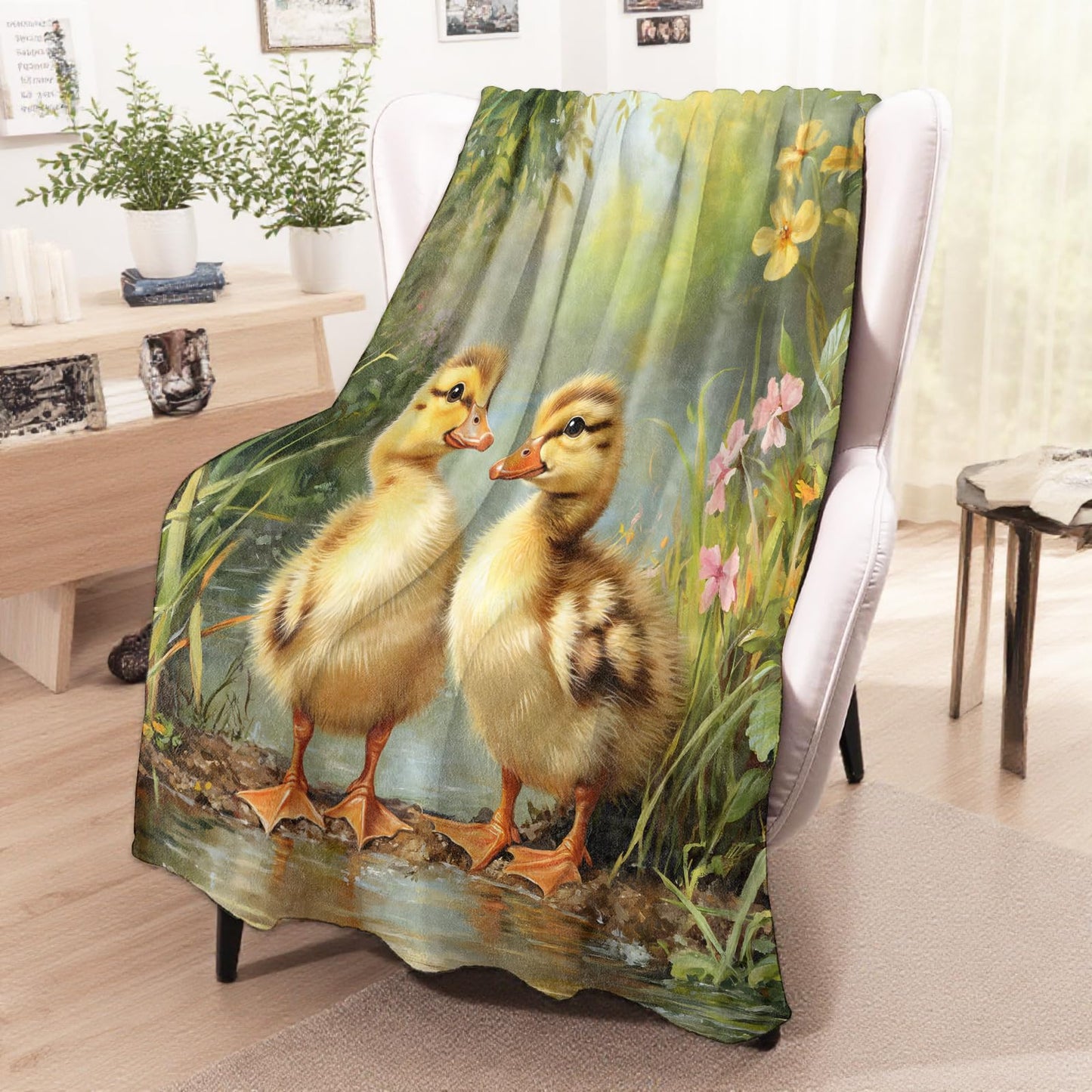 wyxdwh Adorable Duck Blanket, Cozy Flannel Charming Ducklings by a Stream Throw Blanket for Couch Outdoor, Plush Soft Lightweight Travel Blankets for Bed Decor and Gifts, for Women Adults Kids 50"x60"