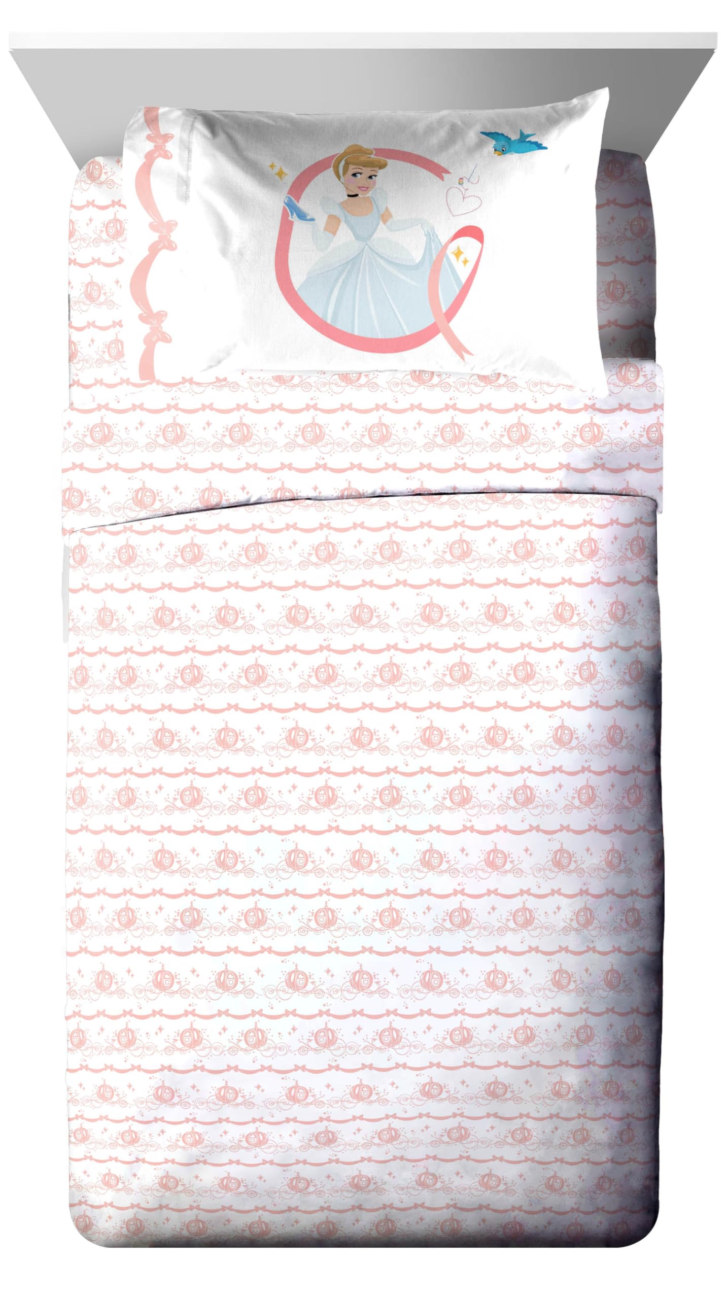 Jay Franco Kids Comforter Set Includes Sheets and Pillow Covers - Soft and Cozy Bed Set for Stylish Room Decor, Pink - Princess Cinderella, 5 Piece Twin Size Bedding