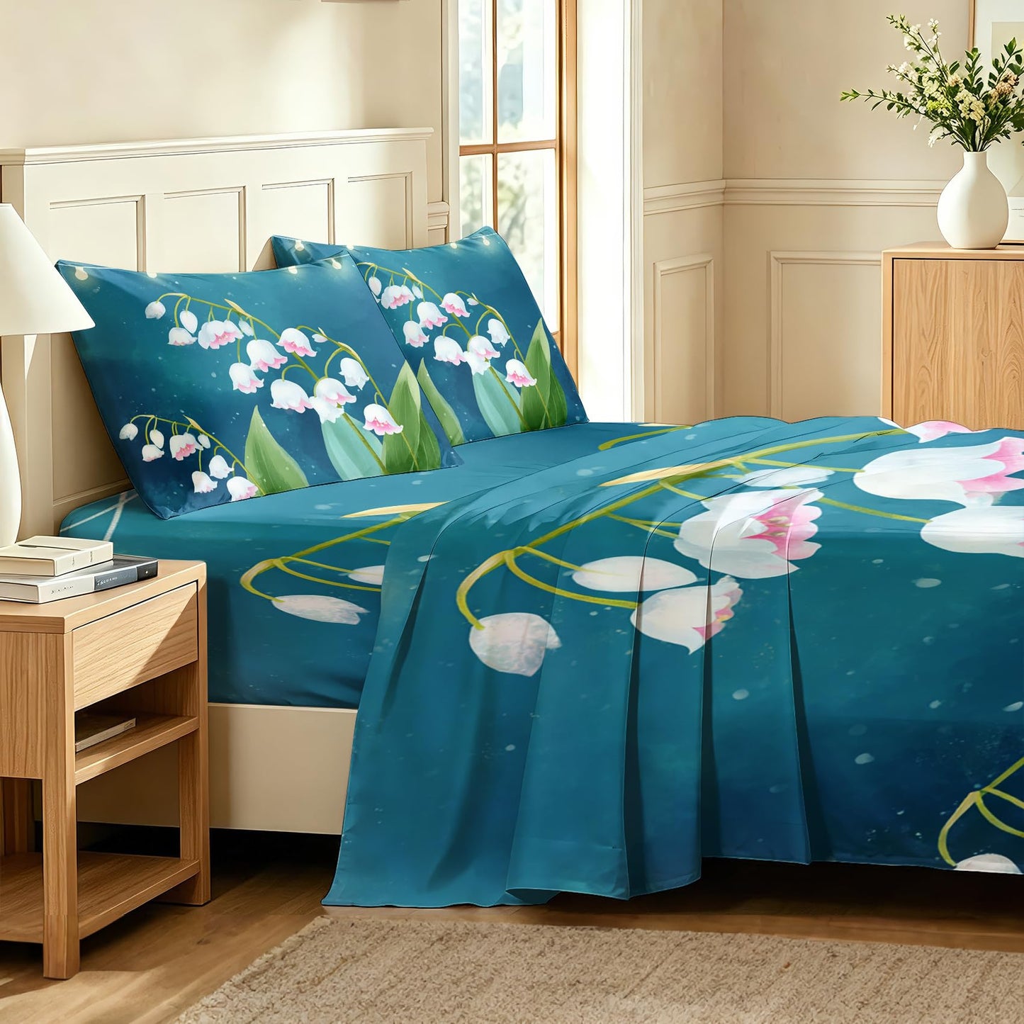 Lily of The Valley‌ King Sheet Set Flower Flat Fitted Sheet Sets