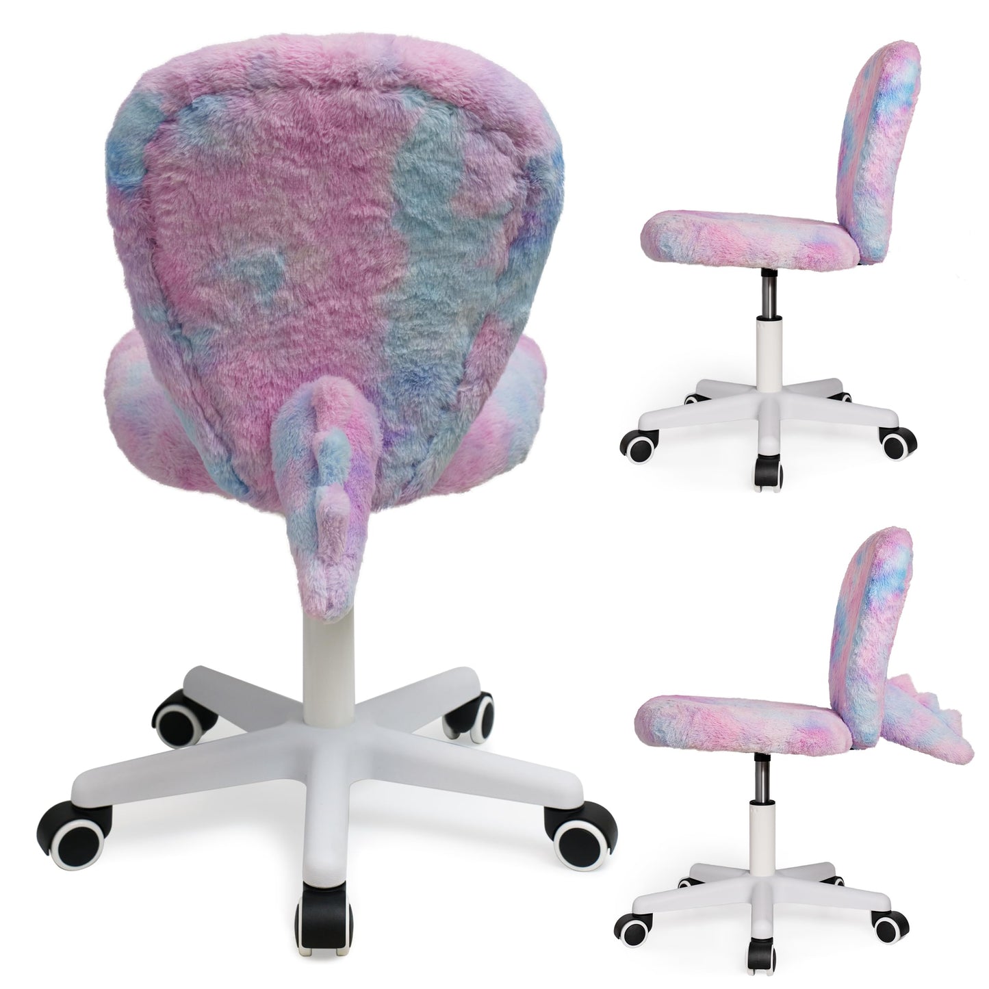 wangji TAILLA Fuzzy Kids Desk Chair, Small Comfy Armless Furry Faux Fur Swivel Chair for Tweens, with Detachable Animal Tail