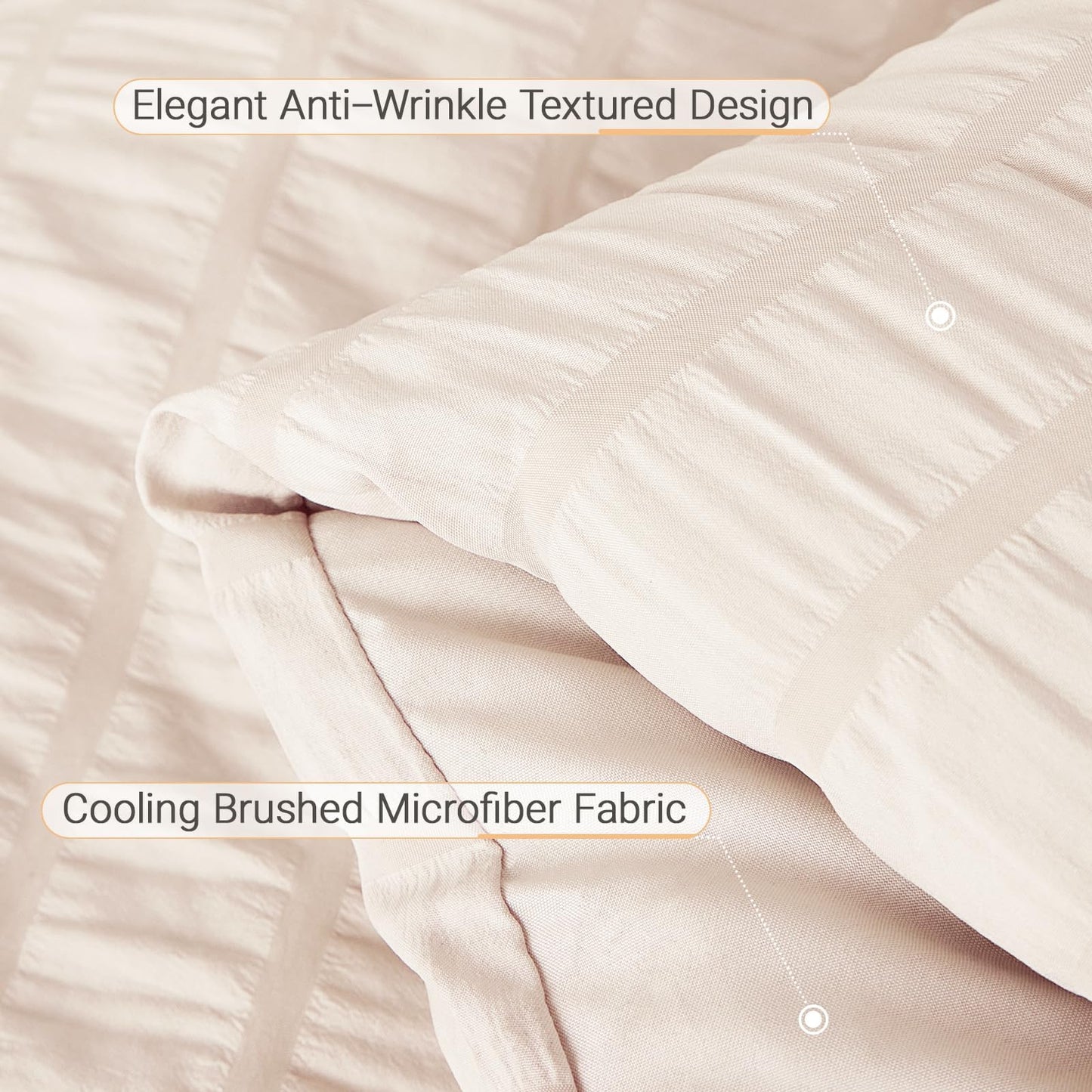 MUXHOMO 7 Pieces Queen Comforter Set, Seersucker Bed in a Bag Queen Size, All Season Luxury Bedding Set with Comforter, Flat Sheet, Fitted Sheet, Pillowcases & Shams, Beige