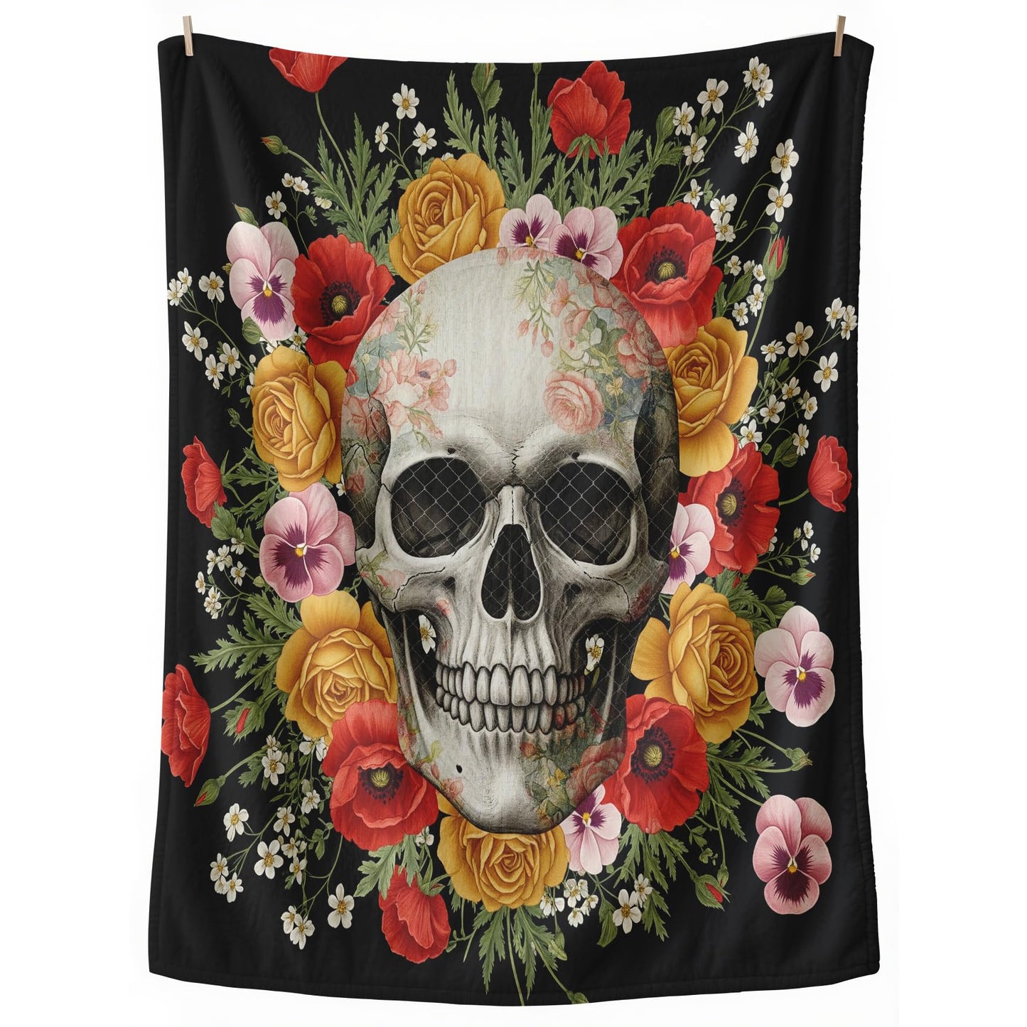 GEDAEUBA Skull Gifts for Women - Skeleton and Floral Fleece Blanket Throw, Soft Cozy Blankets & Throws for Couch, Bed, and Sofa, 50x60 inches