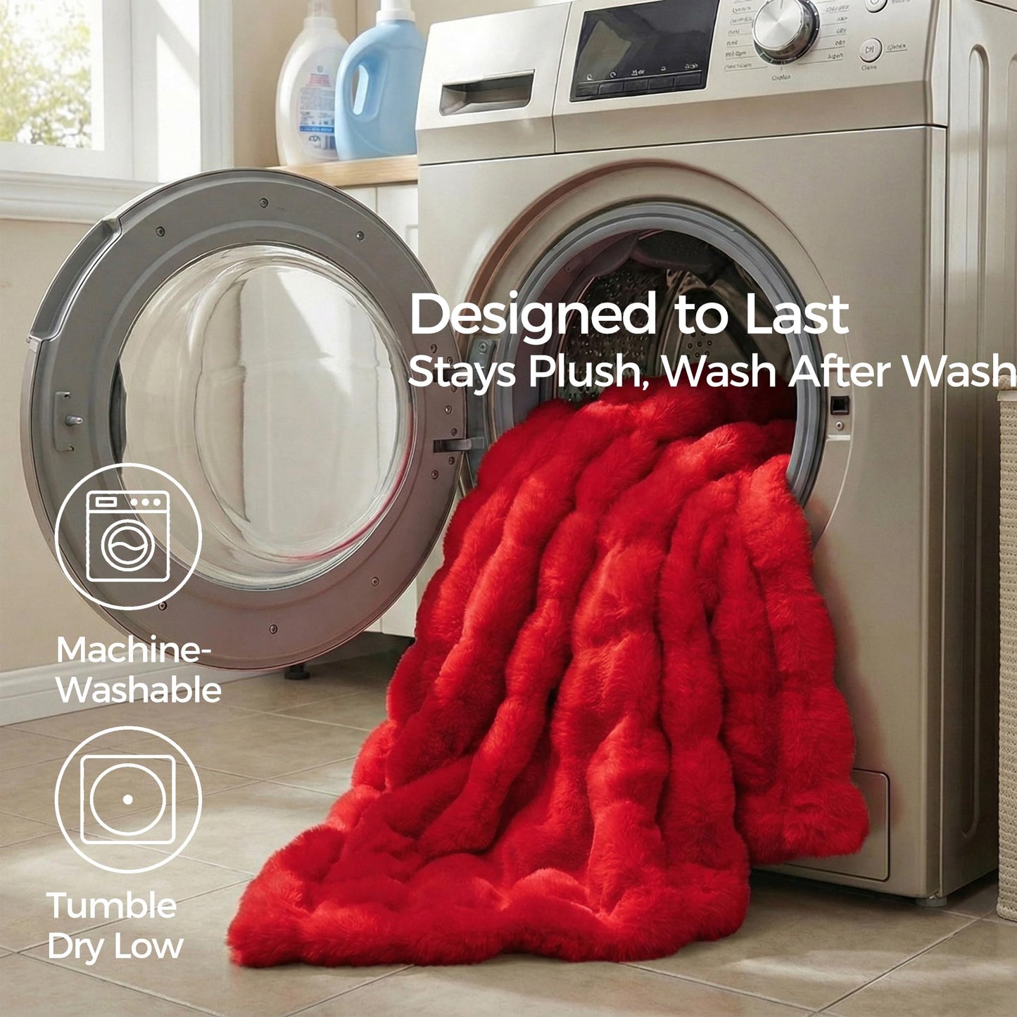 Leximan Cozy Faux Fur Throw Blanket for Couch, Reversible Plush Fluffy Decorative Bubble Throw for Sofa and Living Room, Soft Lap Blanket for Bed, Dog & Cat (Red, 40''x50'')