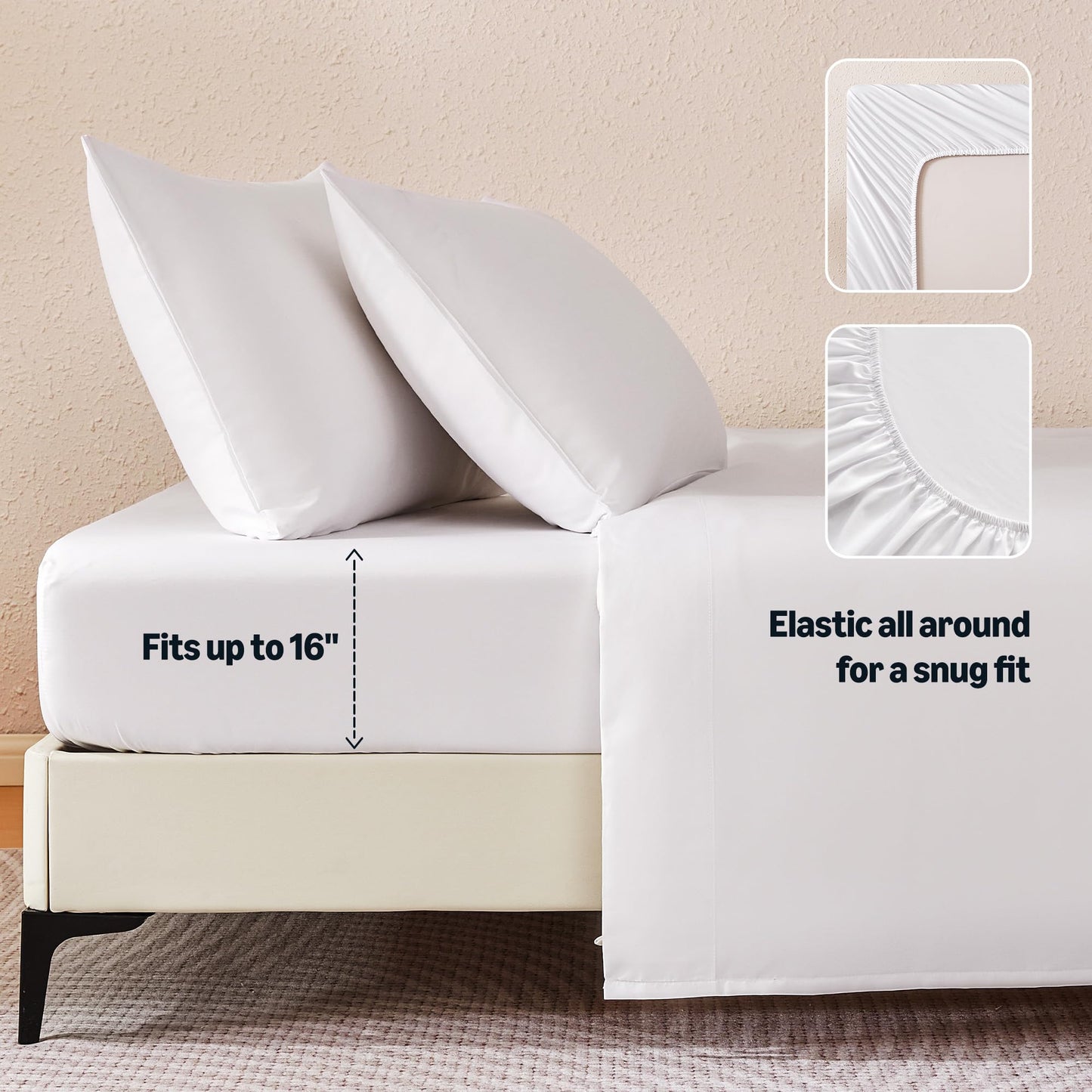 Amazon Basics Sheet Set Cationic 4-Piece Bedding Set, Wrinkle Free and Easy Fit, Easy Care Bedding with 1 Deep Pocket Fitted Sheet, 1 Flat Sheet, and 2 Pillowcases, King, White