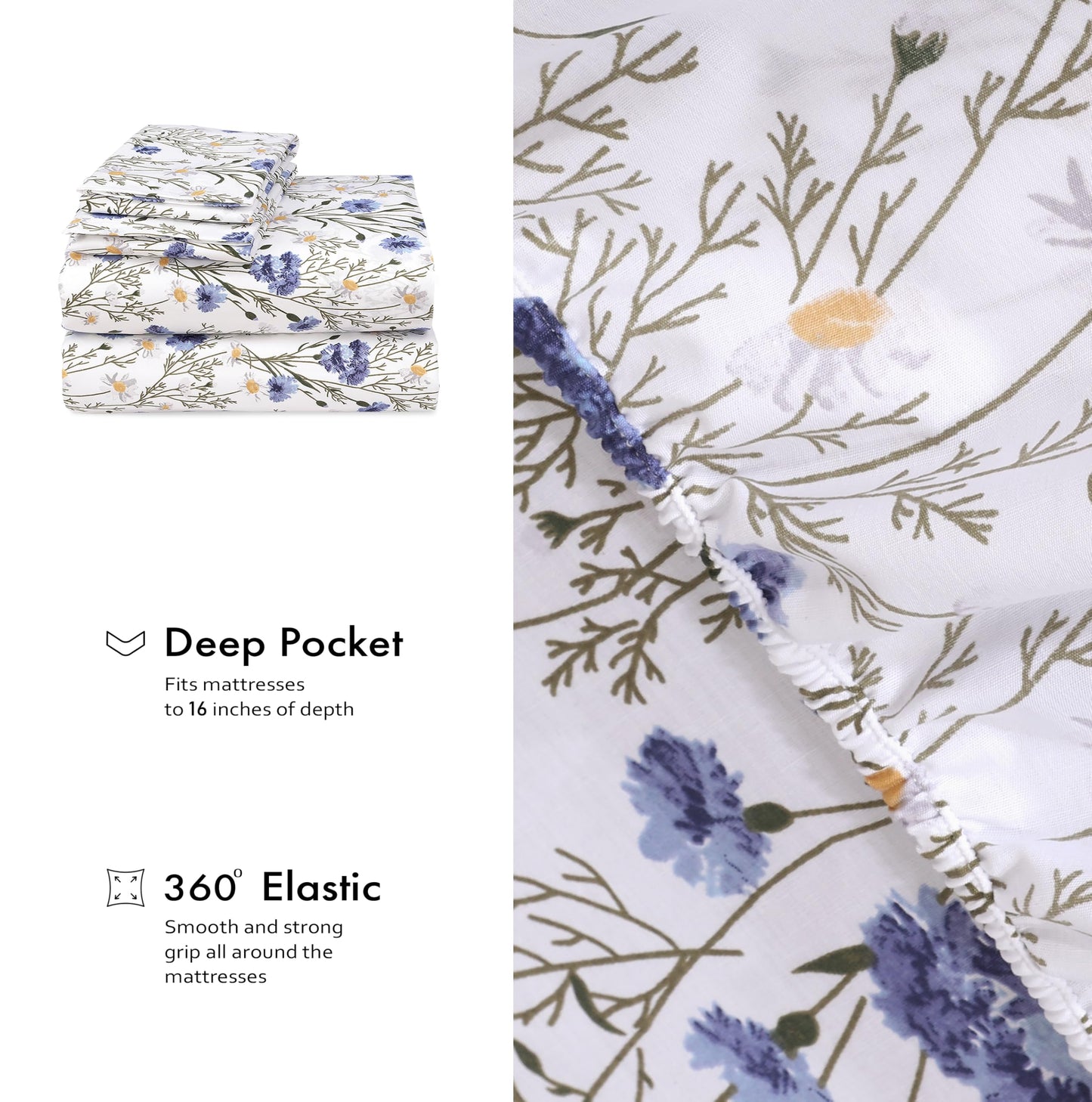 RUVANTI 100% Cotton Percale Sheets Full Size, Sweet Pea