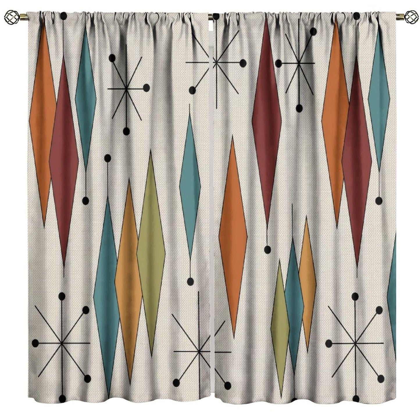 ShiTingYu Abstract Geometric Modern Curtains Mid Century Art Colorful Orange Blue Green Window Treatments for Kitchen Bedroom Living Room Drapes 42x45 Inch