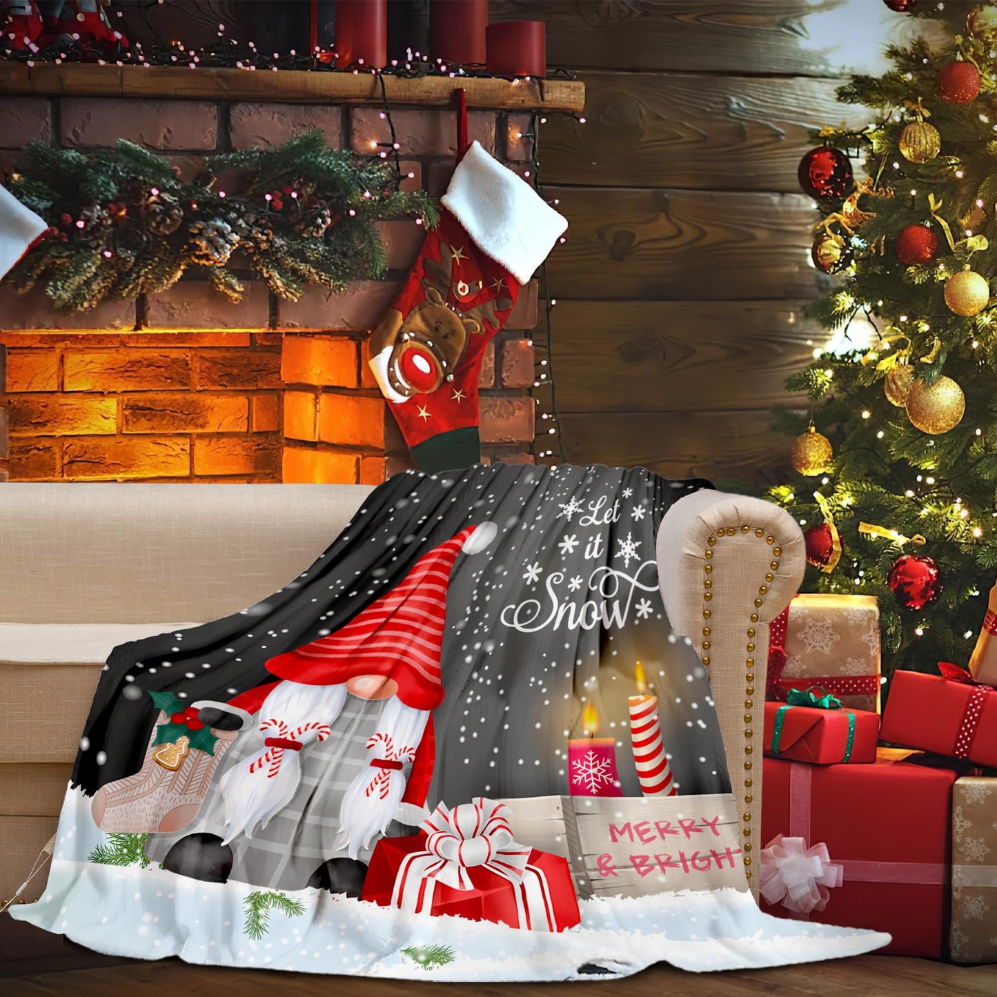 Christmas Gnome Throw Blanket, Merry Christmas Gnome Xmas Gifts Winter Snowflakess Flannel Blanket, Living Room/Bedroom/Sofa Couch Warm Soft Bed Blanket for Adults All Season 50X60 Inches