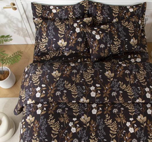 SDY 7PCS Twin Dark Floral Comforter and Sheet Set，Cute Soft Black Flower Microfiber Bedding Sets for Man Woman Adult Includes 1*Comforter,1* Flat&Fitted Sheet,2*Pillowcases,2*PillowcaseShams