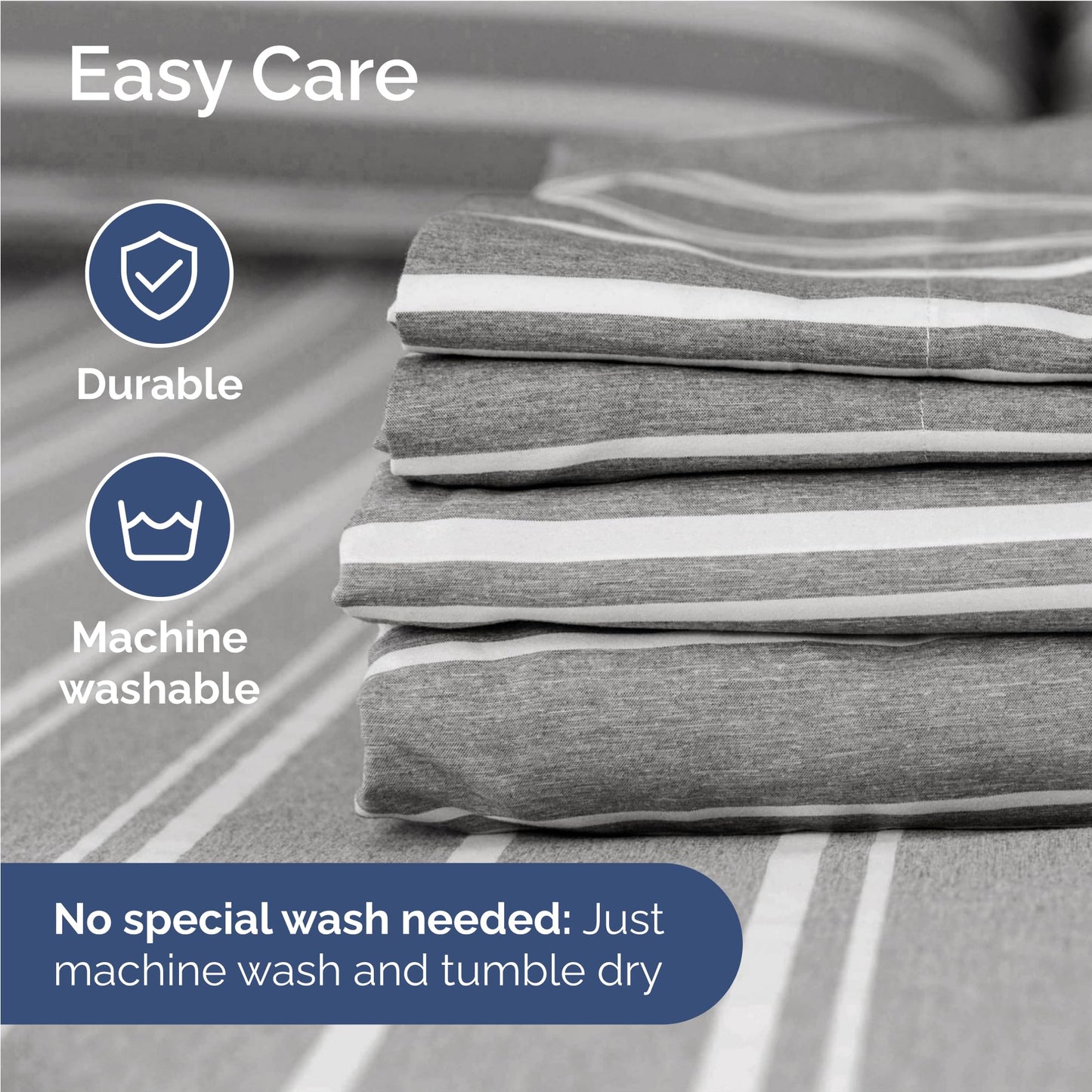 Full Size 4 Piece Sheet Set - Comfy Breathable & Cooling Sheets - Hotel Luxury Bed Sheets for Women & Men - Deep Pockets, Easy-Fit, Soft and Wrinkle Free Sheets - Grey Stripes Oeko-Tex Bed Sheet Set