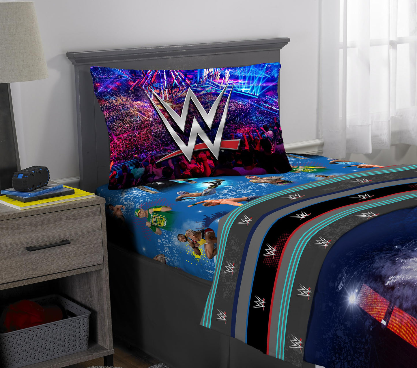 WWE Wrestlemania Kids Bedding Set, Super Soft Microfiber Comforter & Sheet Set, 4-Piece Twin, (Officially Licensed Product) by Franco