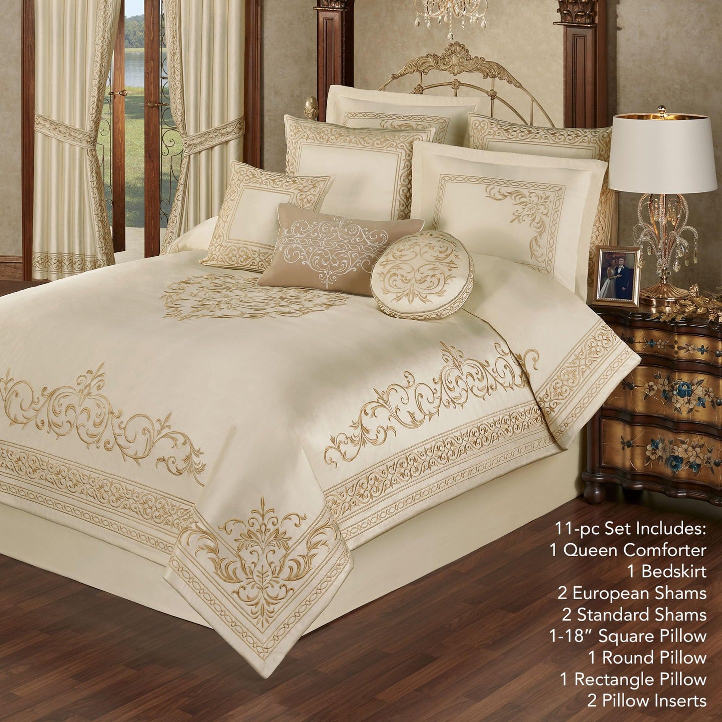 Touch of Class Versailles Luxury Comforter, Classic Pearl, Queen, 11 Pc Set
