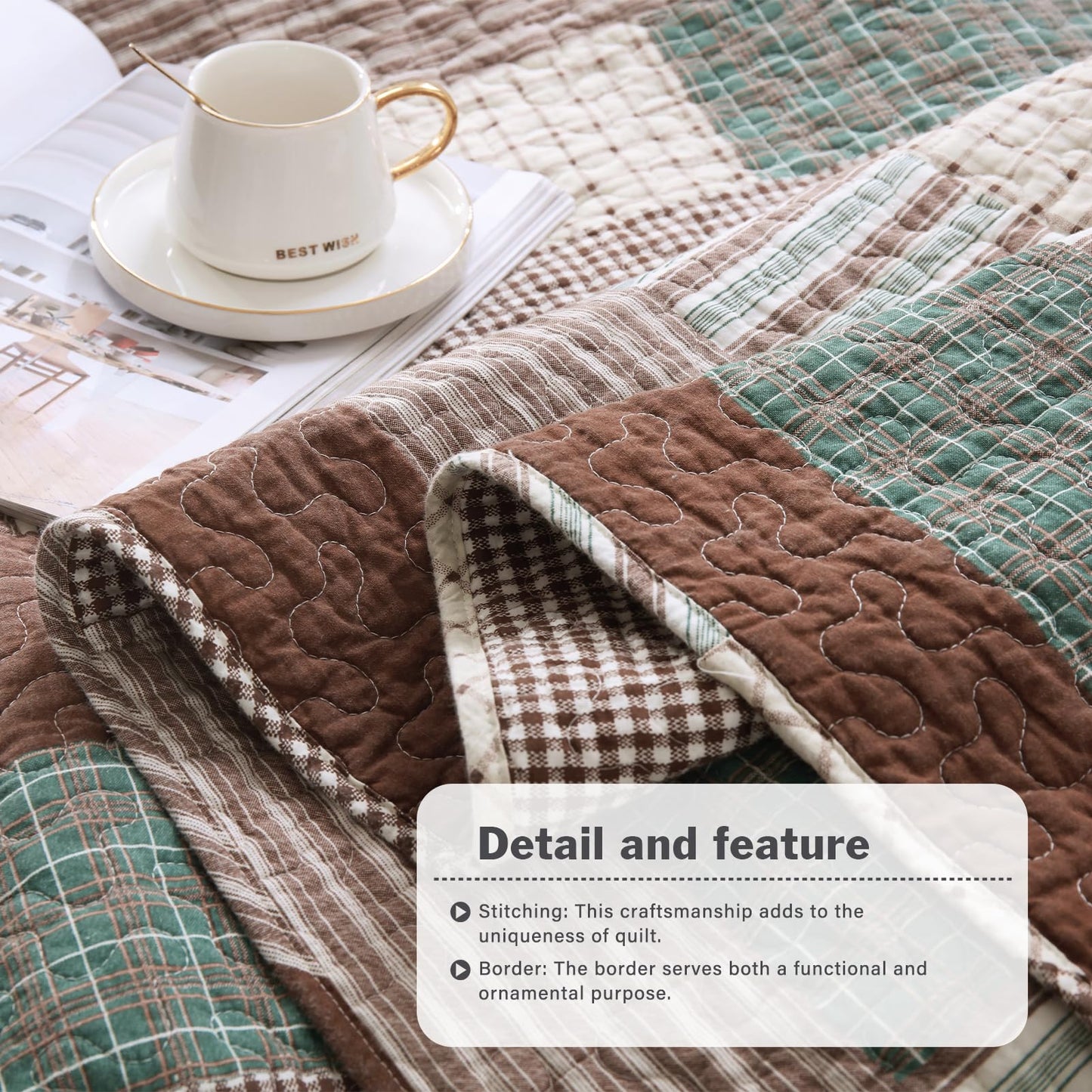 Y-PLWOMEN Queen Quilt Bedding Set - 100% Cotton Lightweight Quilt, Cozy Reversible Bedspread for All Season, 3-Pieces