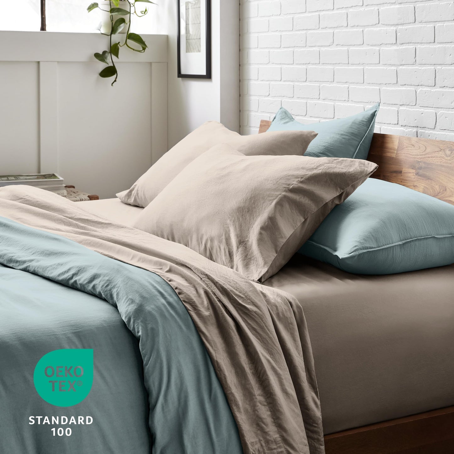 Bare Home Queen Sheet Set - Luxury 1800 Ultra-Soft Stonewashed Microfiber - Brushed - Deep Pockets - Easy Fit - Breathable Bedding - Sheet Sets & Pillowcases (Queen, Pebble Beach)