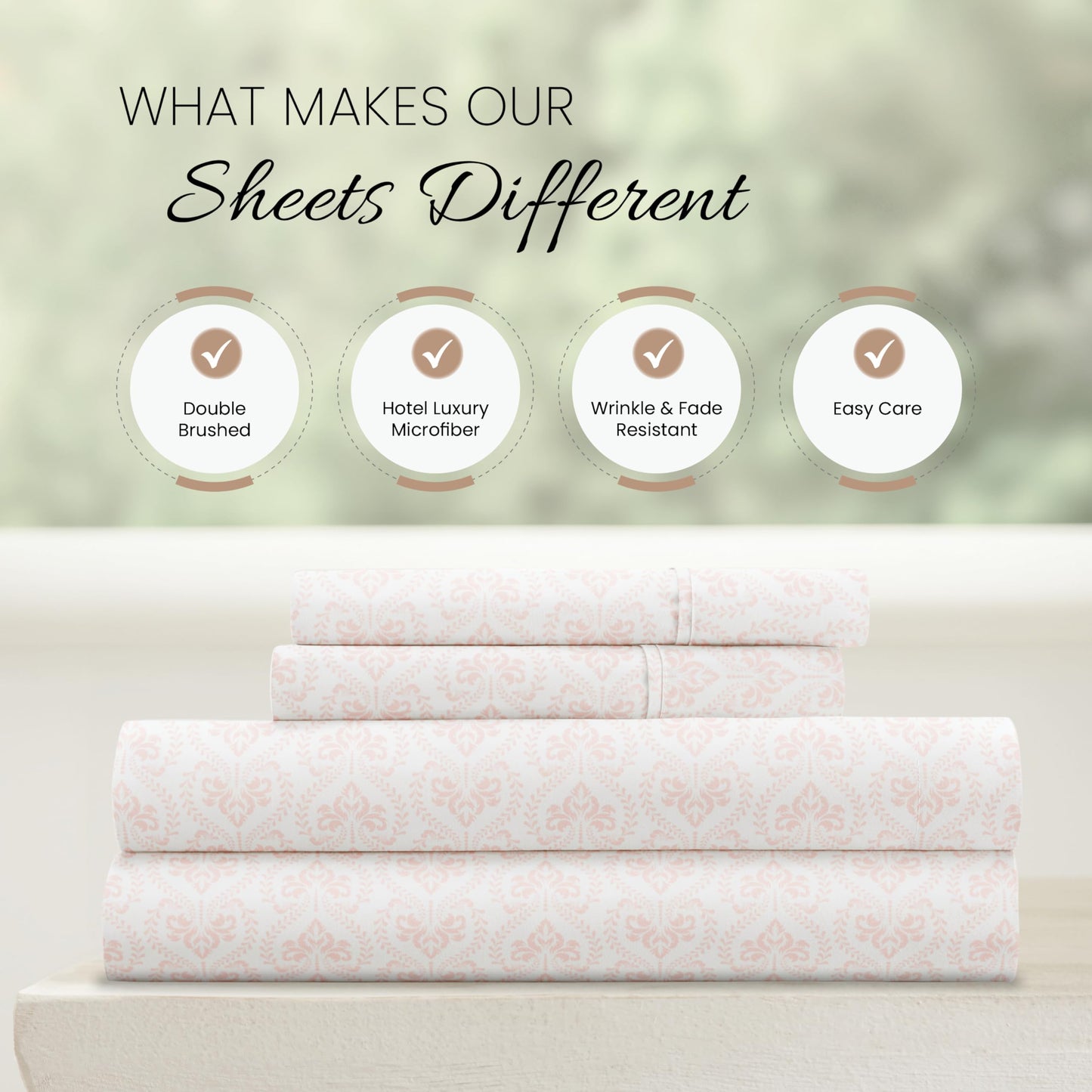 Linen Market Patterned Microfiber Full Sheet Set 4 Piece – Oeko-TEX Certified Ultra Soft & Wrinkle-Free - 16" Deep Pocket Sheets - Easy Care Full Size - Classic in Pink
