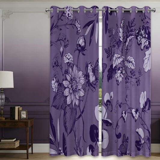 soeeao Dark Purple Vintage Botanical Blackout Curtains Patterned Purple Floral Window Drapes for Plum Bedroom Living Room, 84 inch Length 2 Panels Set, 52x84 inch