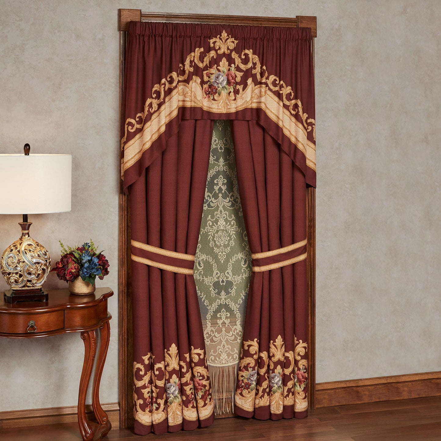 Touch of Class Savonnerie Window Swag Valance and Curtain Pair, 2 Pc Set