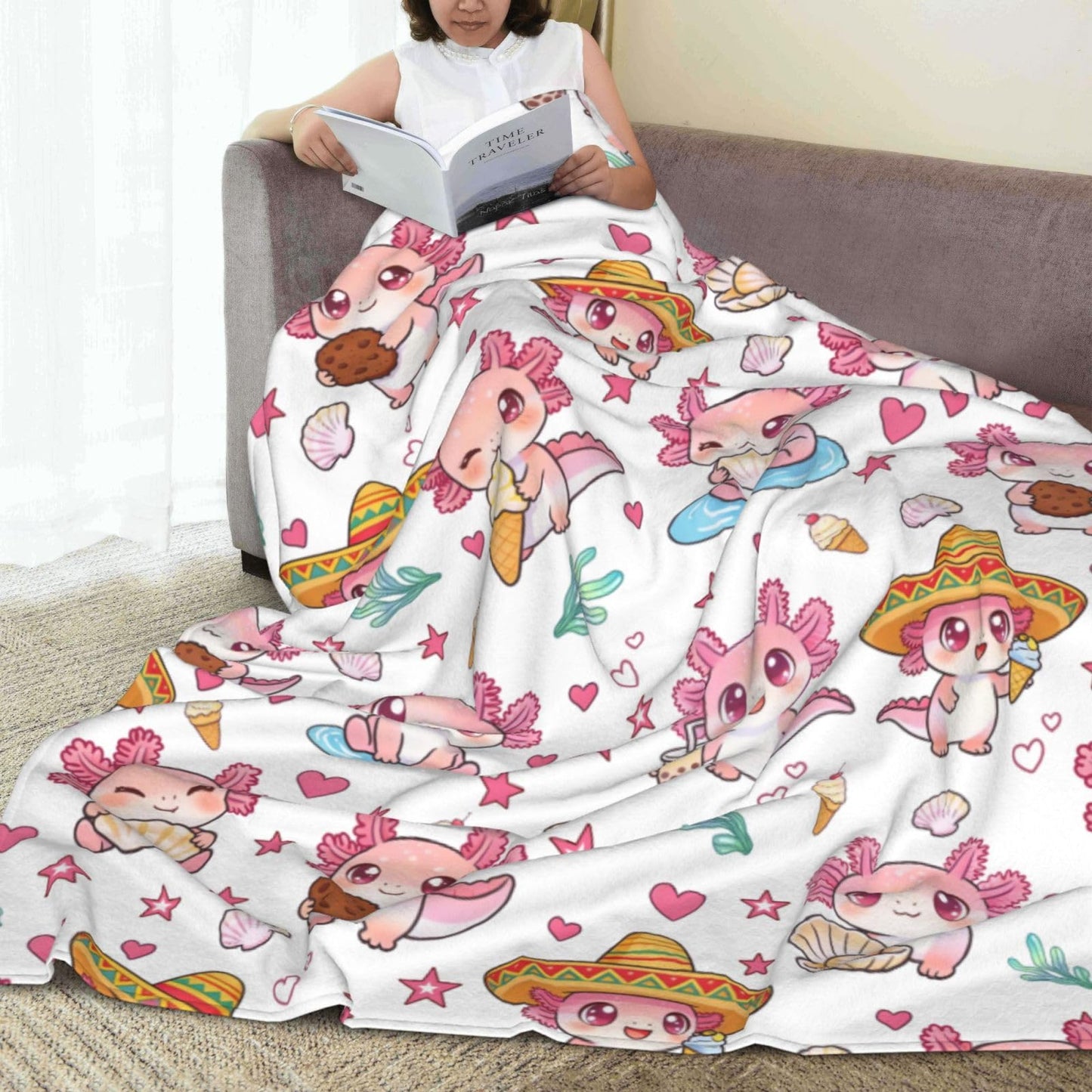 Axolotl Throw Blanket 50"x40" Cozy Fluffy Plush Blanket Soft Flannel Throw Blanket for Kids Men Women Gift Sofa Bed Couch