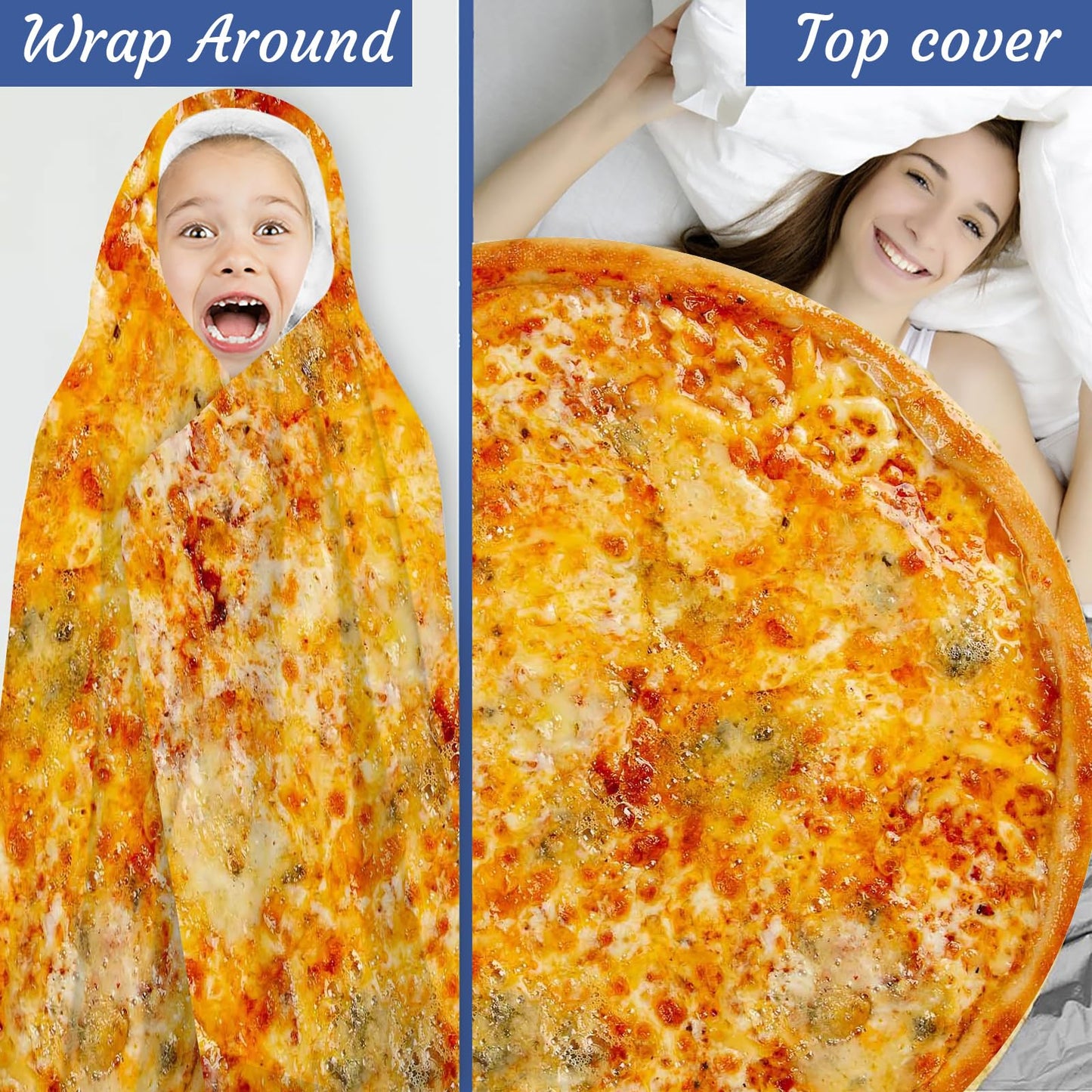 Ubnlkto Pizza Throw Blanket, Round Funny Food Blanket for Adults & Kids, Realistic 60