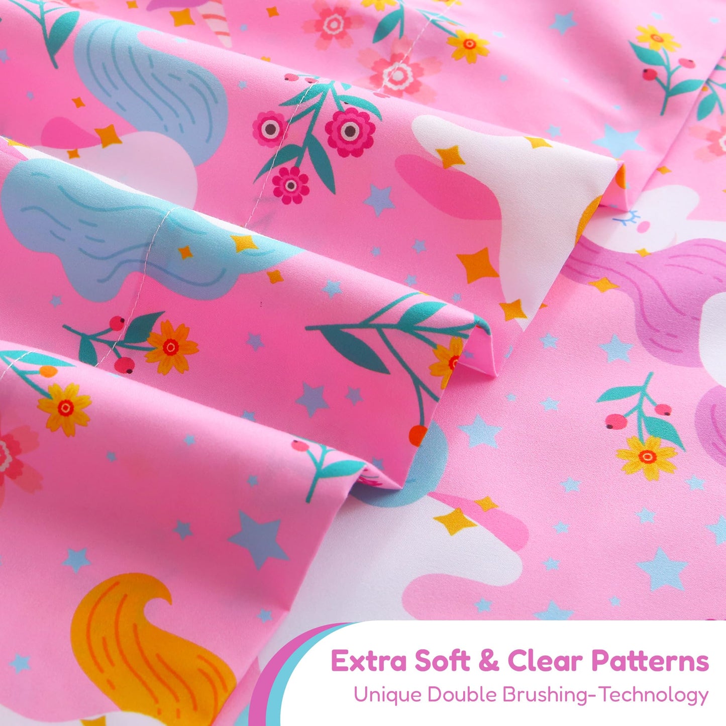 Softan Kids Twin Sheets Set, 3 Piece Unicorn Bedding Set for Girls, Soft Breathable Microfiber with 15" Deep Pocket, Fitted Flat Sheet & Pillowcase