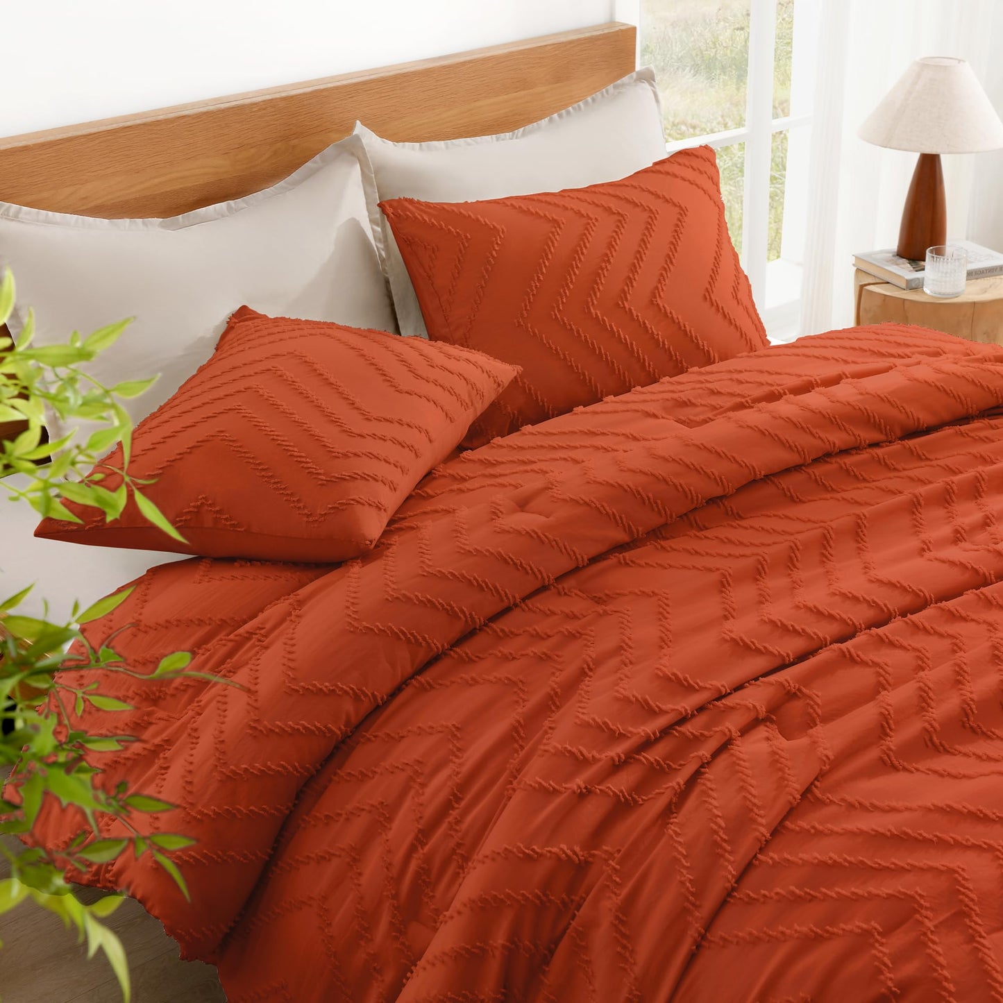 Litanika Burnt Orange King Comforter Set, 3 Pieces Lightweight Terracotta Rust Boho Fall Tufted Bedding Sets, Down Alternative Comforter Fluffy Bed Set Gift Choice