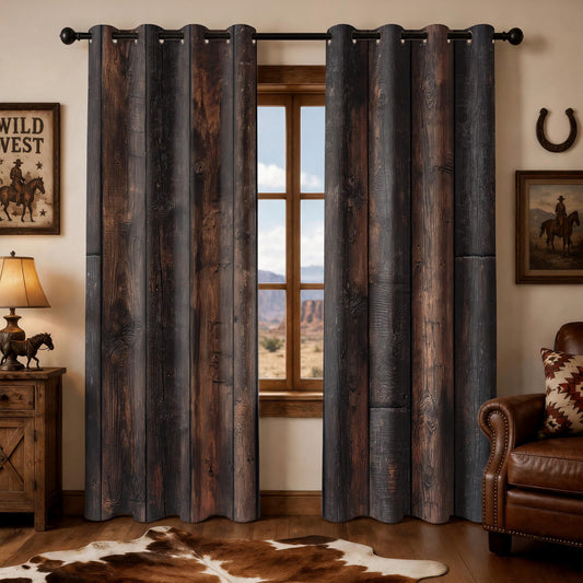 Wood Plank Patterned Blackout Curtains for Kitchen, 54 Inch Curtains 2 Panel Set, Thermal Insulated Room Darkening Grommet Drapes, Western Rustic Farmhouse Wooden Grain Window Treatments