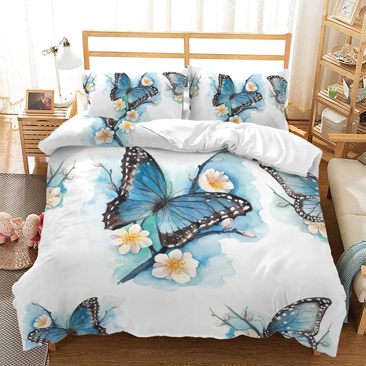 CVHOUSE Butterfly Duvet Cover Queen Size,Blue Watercolor Bedding Set,Butterfly Comforter for Girls Kids Teens,1 2 Pillowcases 3 Piece Queen 89'x89'