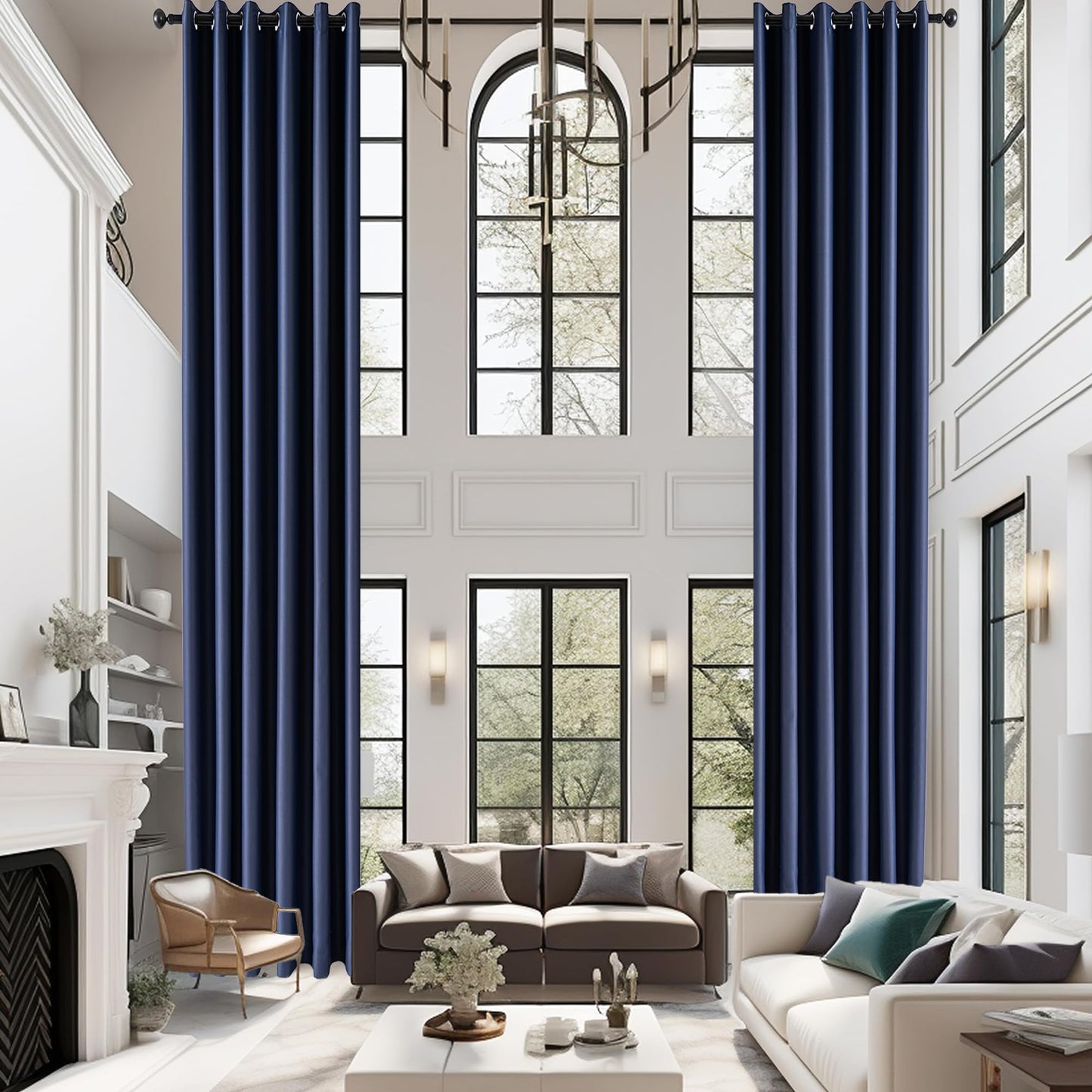 Tiadkh Home Decor Blackout Extra Long Curtains，132" Long Grommet High Ceiling Draps Noise Reducing 2 Story Curtains for Living Bedroom Windows(1Panel，W52xL132)