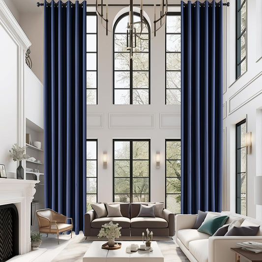 Tiadkh Home Decor Blackout Extra Long Curtains，132" Long Grommet High Ceiling Draps Noise Reducing 2 Story Curtains for Living Bedroom Windows(1Panel，W52xL132)