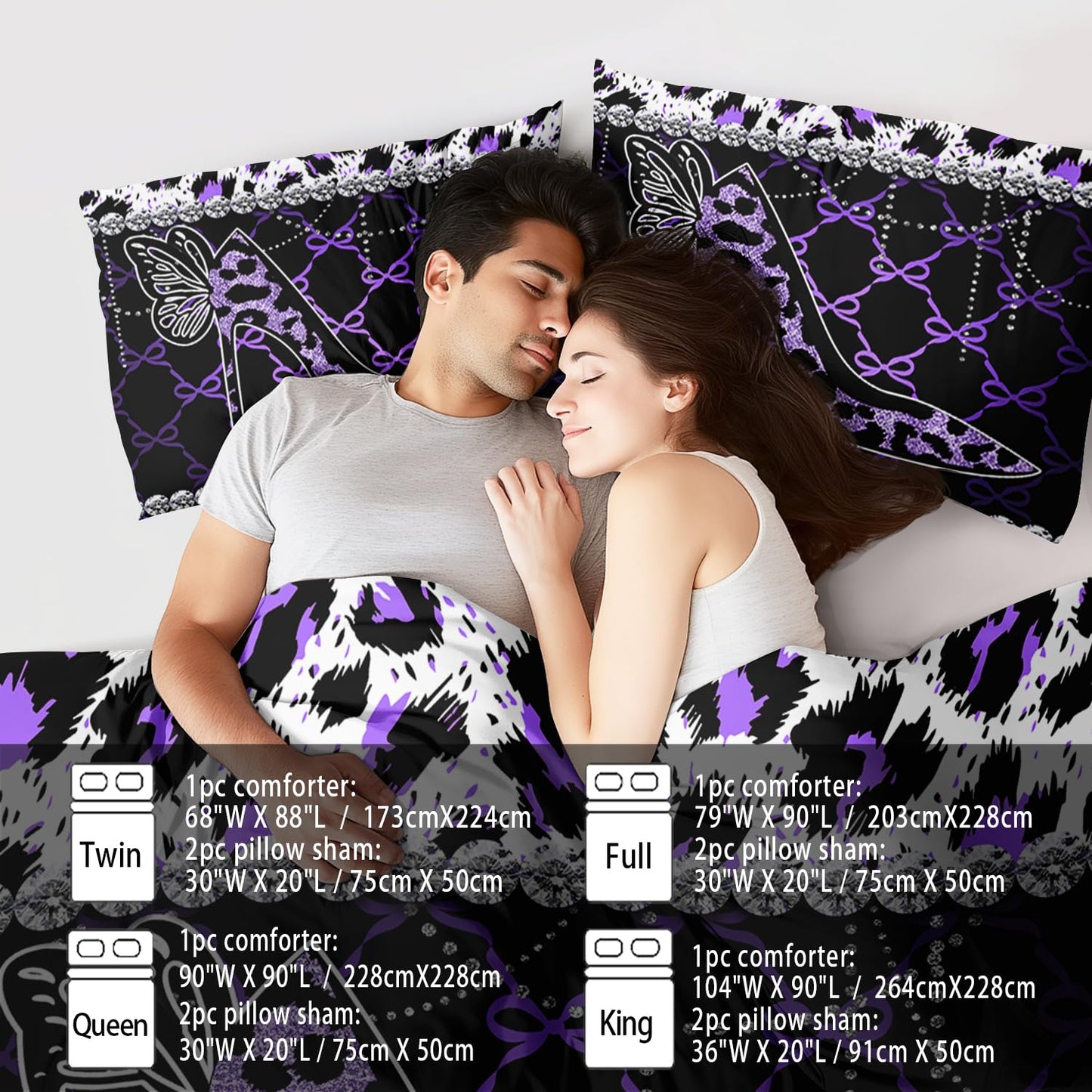 llyxsesty Purple Cheetah Print Comforter Set King Women Sexy High Heels Leopard Print Bedding Set Girls High Heels Leopard Comforter Quilt Animal Bedroom Decor Cheetah Bedding Bed Decor