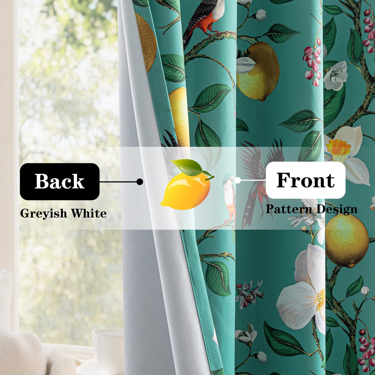 MYSKY HOME Floral Blackout Curtains 84 inch Long for Living Room Vintage Mid Century Style Lemon Hummingbird Patterned Room Darkening Privacy Drapes Grommet Living Dining Room, 2 Pcs, 52"W, Deep Green