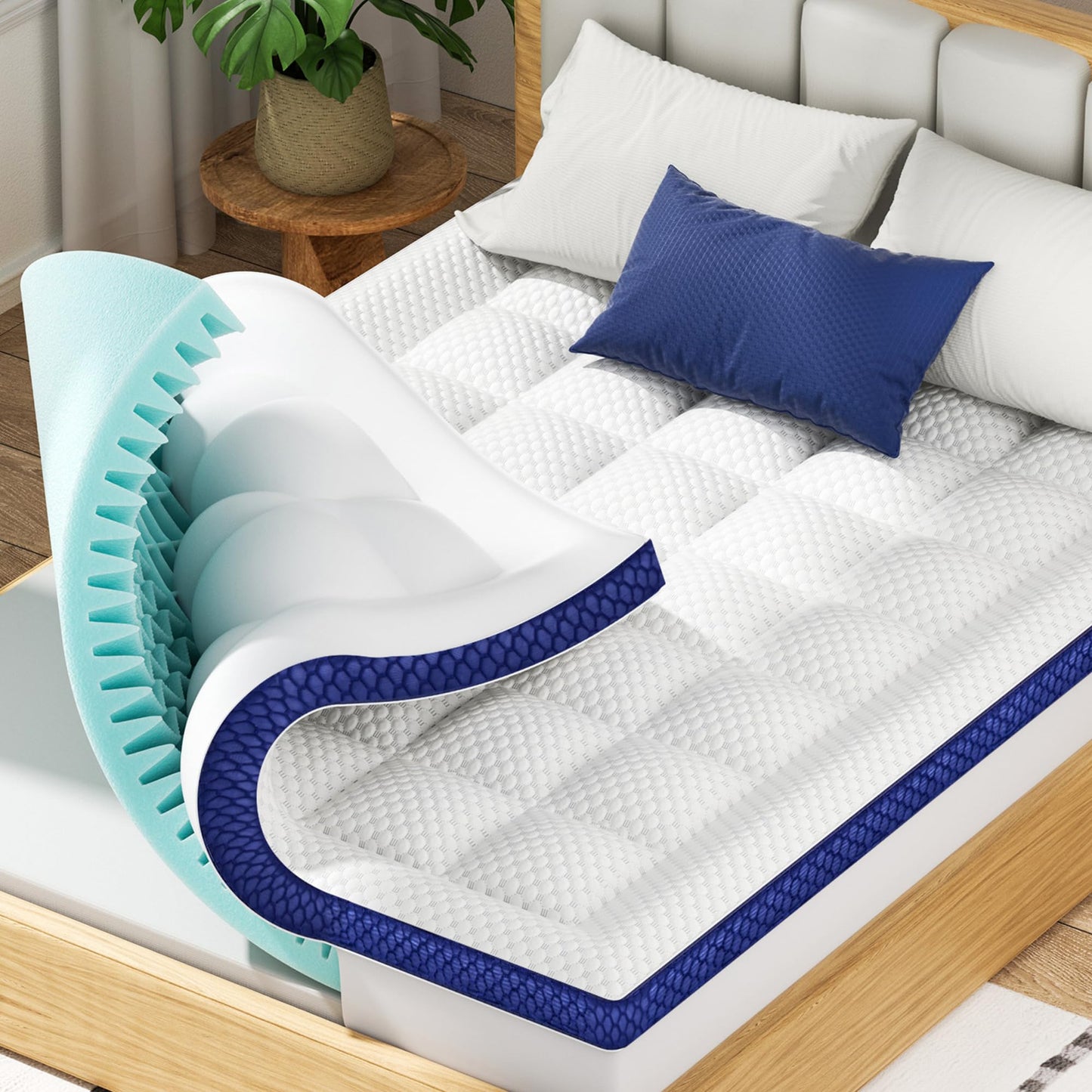 BEDELITE Dual Layer 4 Inch Twin Size Memory Foam Mattress Topper, 2 Inch Soft Pillow Top Mattress Pad Cover and 2 Inch Gel Memory Foam for Pressure Relief, 2-in-1 Design for Comfort & Support