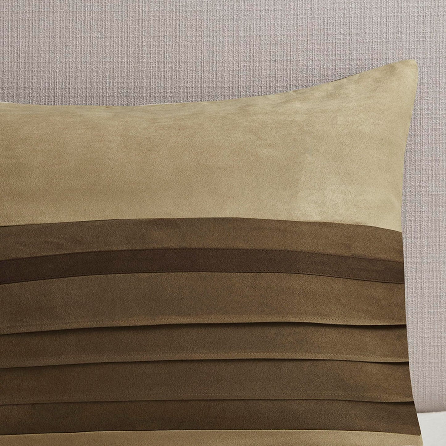Madison Park Palmer Comforter Set-Luxury Faux Suede Design, Striped Accent, All Season Down Alternative Bedding, Matching Shams, Decorative Pillow, Bed Skirt, Queen (90 in x 90 in), Natural 7 Piece