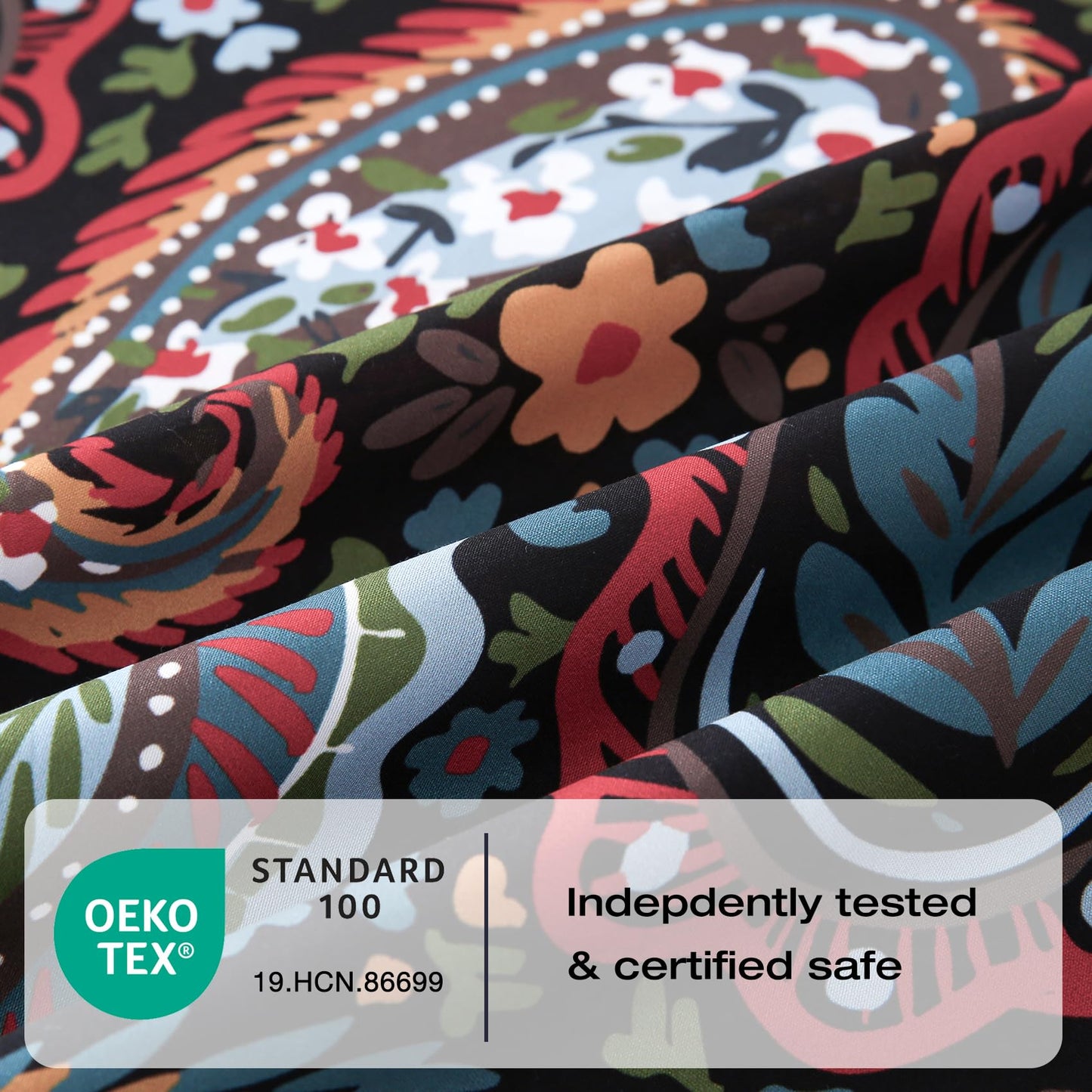 Yibeizi Queen Sheet Set Deep Pocket Queen Size Black Paisley Bed Sheets Set, Dark Floral Printed Soft Microfiber Oeko-Tex Sheets & Pillowcases Hypoallergenic Wrinkle Free Bedsheets