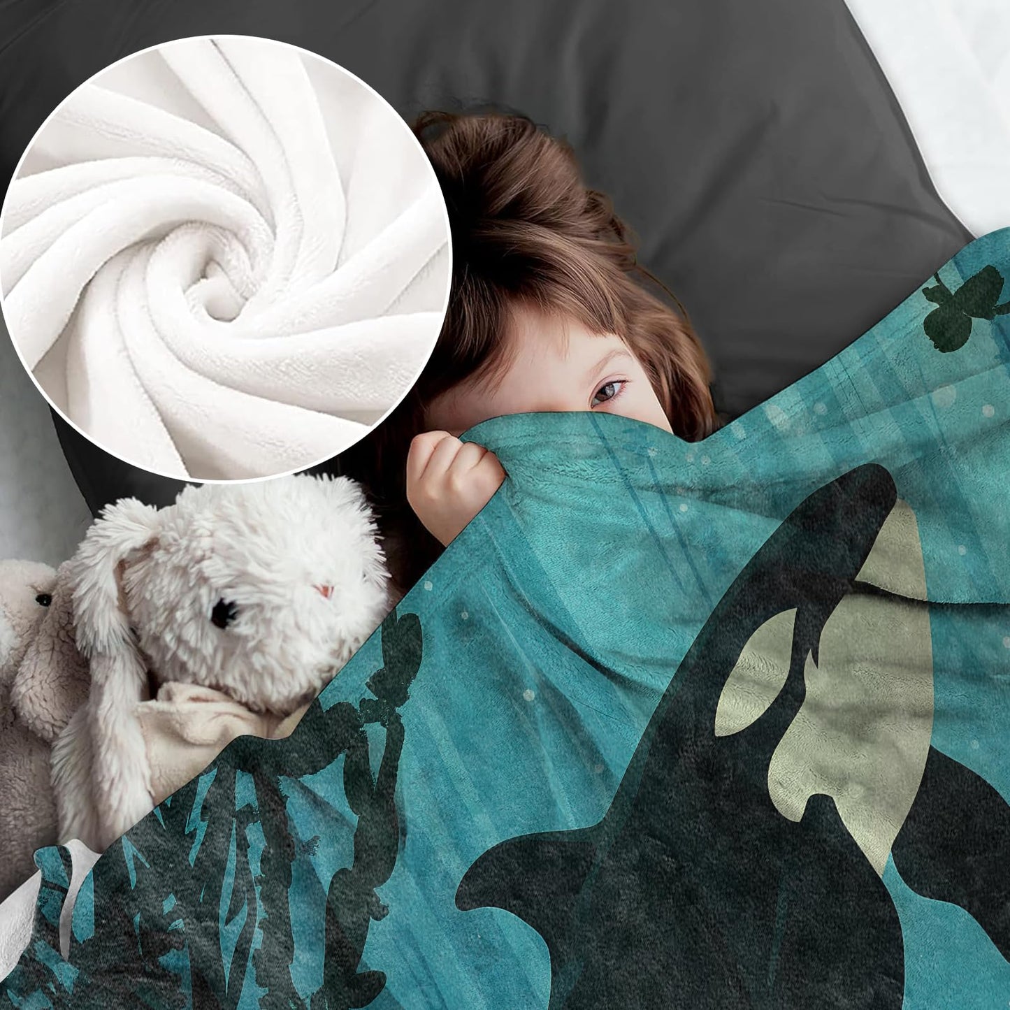 Orca Blanket for Kids Adults, Orca Gifts Flannel Throw Blanket, Orca Decor Lightweight Warm Soft for Sofa Couch Bed Living Room Office 60" x 50"