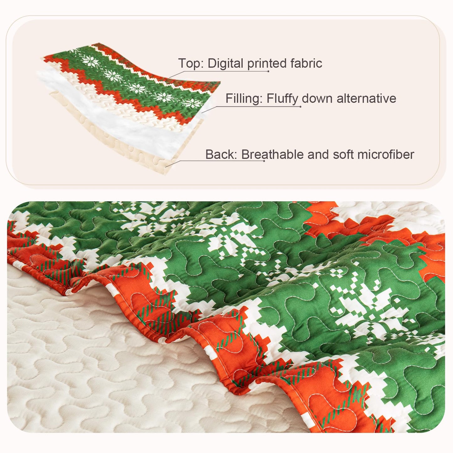 Whale Flotilla Christmas Quilt King Size, Soft Boho Floral Bedspreads for Bed Reversible Lightweight King Quilt Bedding Set Coverlets with 2 Pillow Shams for All Seasons, Happy Snowflake