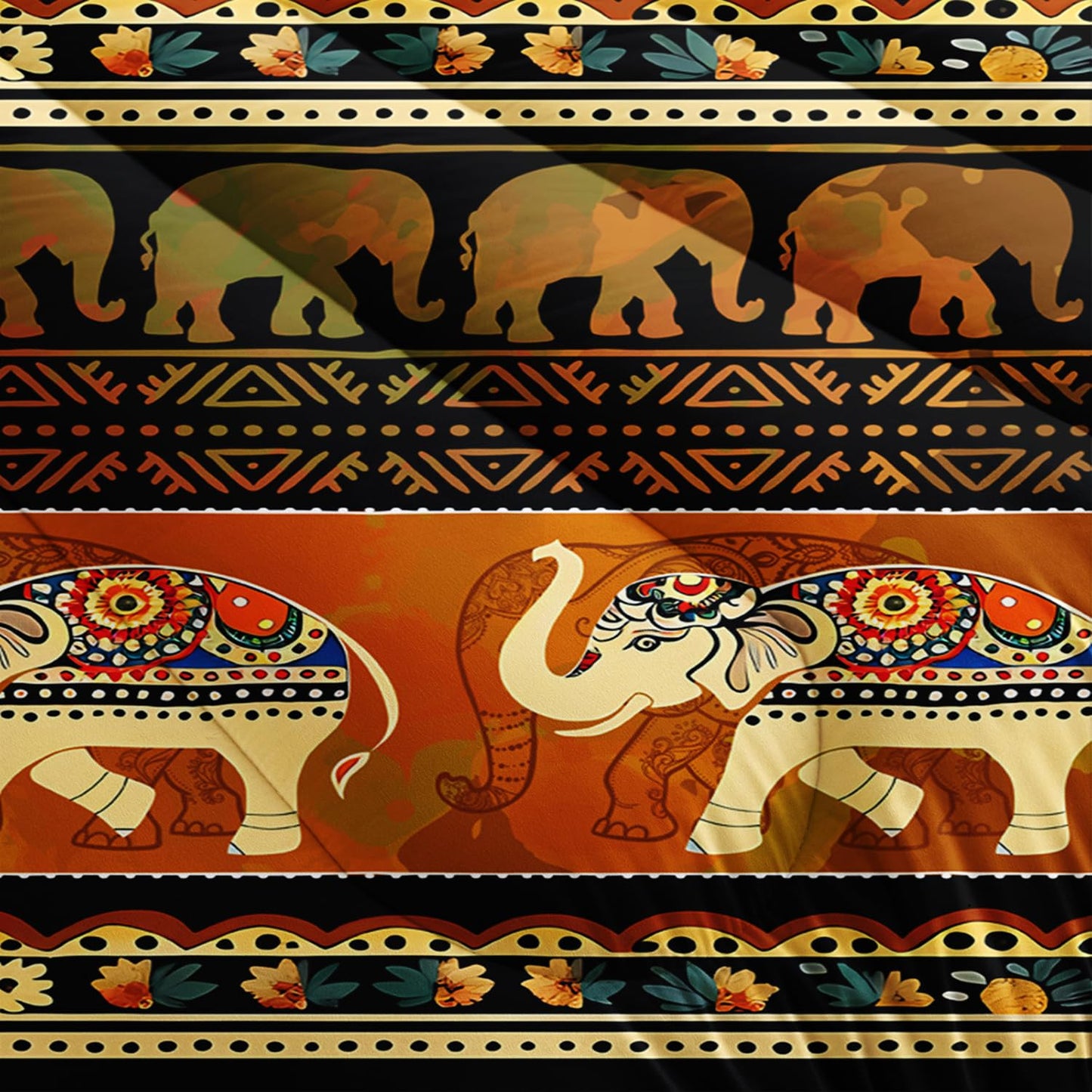 HOSIMA Western Bedding Sets Elephant Queen Comforter Set 3 Pieces,Brown Mandala Bedding for Teens Boys Girls Western Room Decor,Fluffy Lightweight Animal Boho Bedding with 2 Pillowcases.