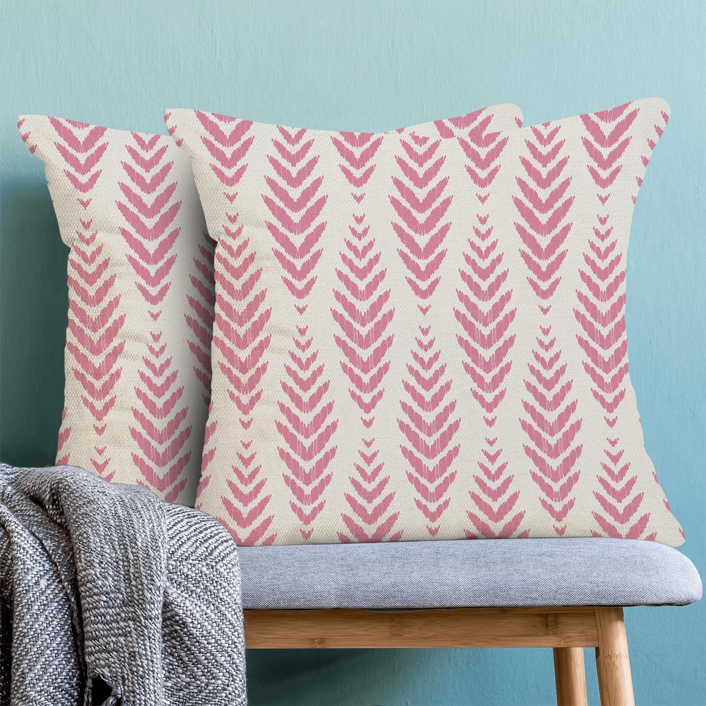 CXMEIFLY Hot Pink Boho Pillow Covers 18 x 18 Inch Set of 2 Preppy Herringbone Bohemian Ethnic Decor Throw Pillows Geometric Tribal Summer Outdoor Linen Farmhouse Decorative Pillowcases for Couch Bed