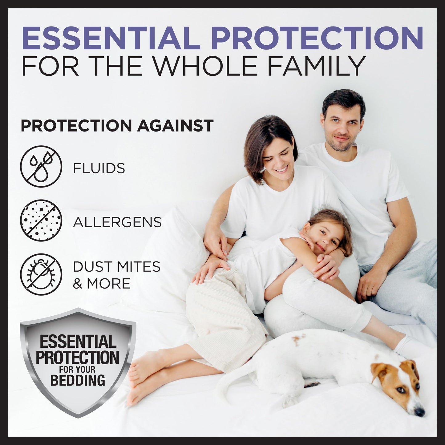 Protect-A-Bed Essential Mattress Protector Queen, Dust Mite Resistant, Noiseless and Odor-Resistant Mattress Cover, 100% Waterproof Top, Machine Washable, Fits 11"-18" Mattresses