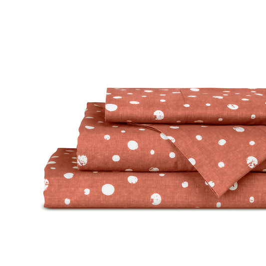 Linen Home Cotton Lyocell Blend Percale Sheet Set Queen Size - 4 Piece Deep Pocket Bedding, Pre-Washed & Shrunk, Crisp Cooling Fabric, Fade-Resistant, Hotel Luxury, Wrinkle-Free - Polka Cedar Wood