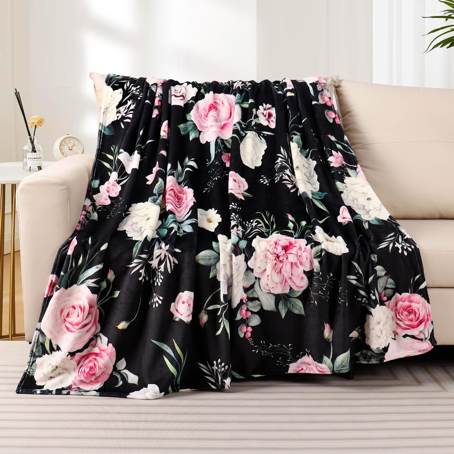 Galoker Floral Throw Blanket Botanical Flower Blanket Ultra Soft Flannel Fleece Throw Blankets Lightweight Cozy Fluffy Plush Blankets for Bed Couch Sofa 50"X60"