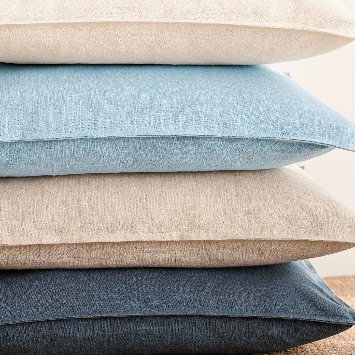 Foindtower Pack of 2, Decorative Linen Solid Throw Pillow Covers Soft Accent Euro Cushion Case Farmhouse Neutral Pillowcase for Chair Couch Sofa Bedroom Living Room Home Decor 22 x 22 Inch Light Blue
