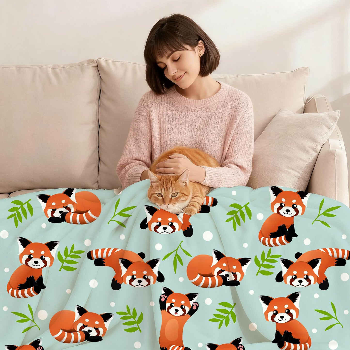 Cute Red Panda Blanket Bedding Soft Lightweight Flannel Throw Blankets for Kids Adults Bedroom Living Room Sofa Gifts 50"X40"