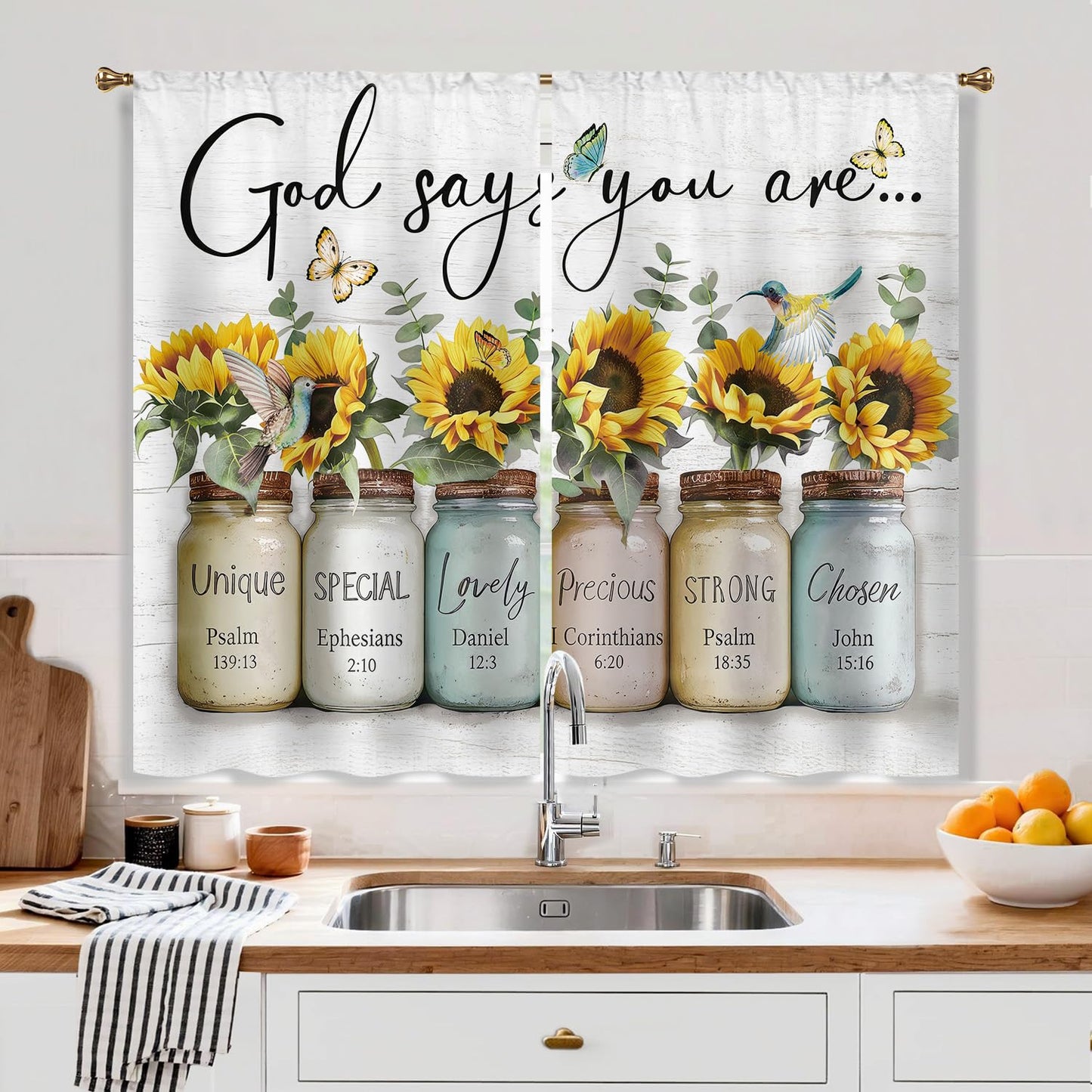 Cizuug Farmhouse Sunflower Kitchen Curtain Rustic Small Short Cafe Window Curtains Country Wooden Barn Inspirational Bathroom Window Drapes Treatment Tier Curtains 2 Panels (27.5x39 Inch)