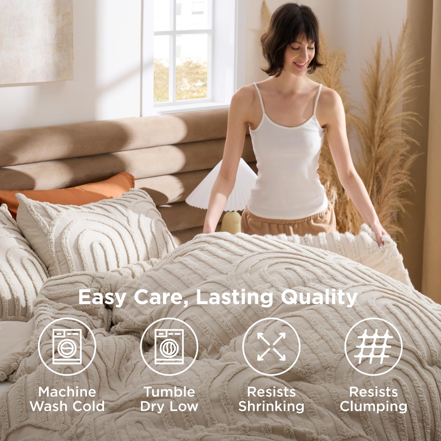 Bedsure Boho Tufted Beige Comforter King Size, GentleSoft™ 3 Pieces Boho Farmhouse-Style Decor Bedding, Arch Bedding for All Seasons, 1 Bed Comforter, 2 Pillow Shams, 104x90 Inches