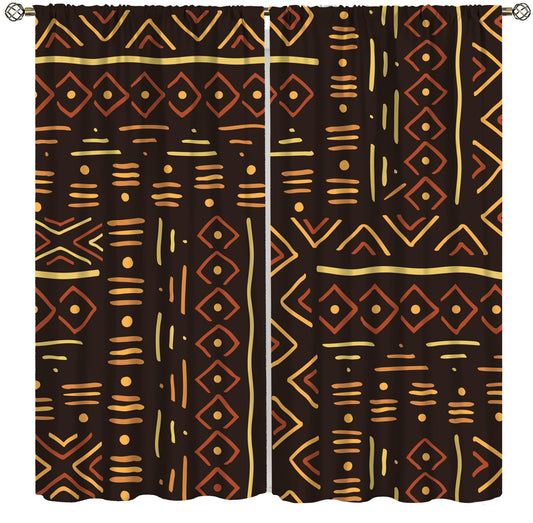 African Mask Woman Curtains Boho Ethnic Traditional African Traditional Ceremony Giraffe Silhouette Rod Pocket Window Treatments for Living Room Bedroom Kitchen 2 Panels 41" x 45"（No Blackout）