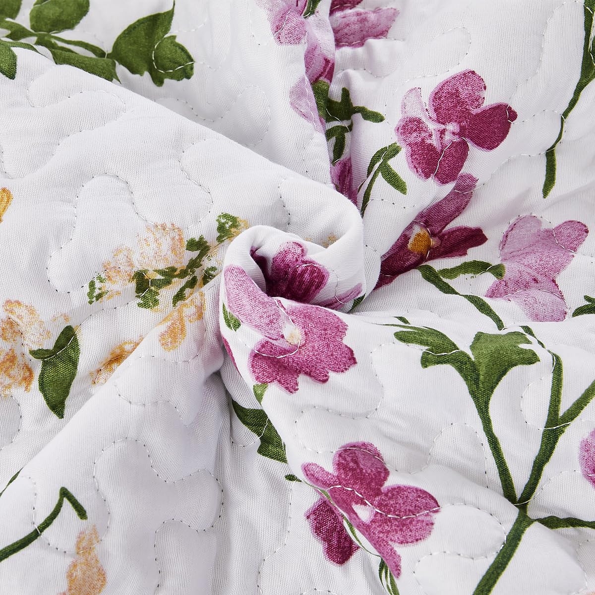 SANOCAY Boho Floral Quilt Set King Size 3 Piece Lightweight Summer Bedding Set with 2 Pillow Shams Soft Reversible Microfiber Bedspread Farmhouse Coverlet for All Season (Minimalist Floral, King)