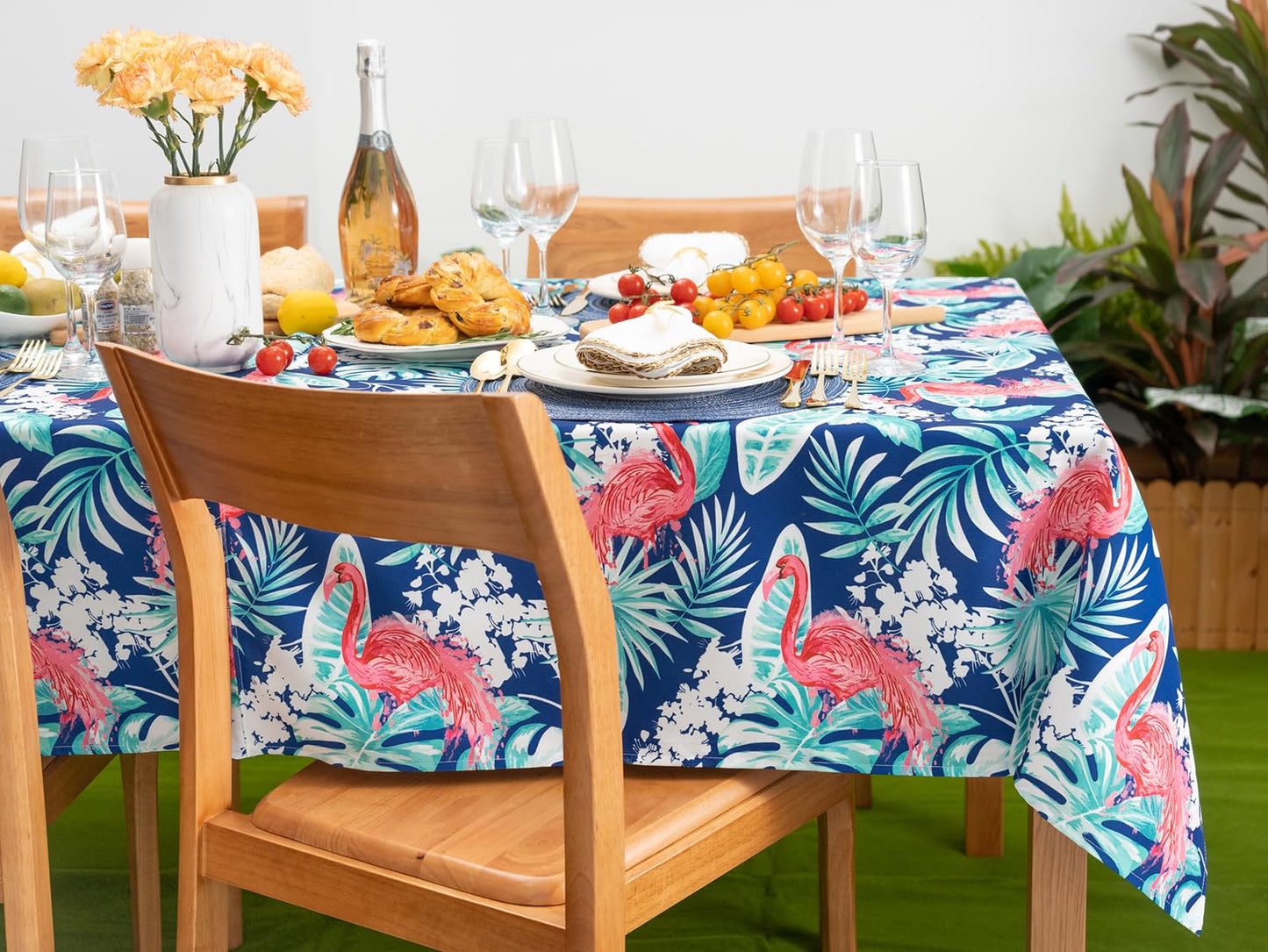 YiHomer Indoor Outdoor Tabletop for Spring Summer Decorations, Picnics and Dinner Parties - Stain and Water Resistant, Flamingo Dancing, Tablecloth, 60 x 84 Rectangle