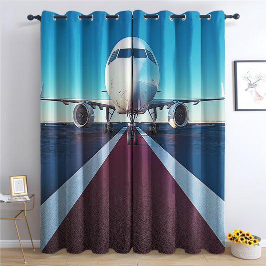 Phtbz Airplane Curtains 45 Inch Length 2 Panels Set, Jet Aircraft Patterned Blackout Curtains for Bedroom, Living Room Decor, Room Darkening Thermal Insulated Grommet Drapes