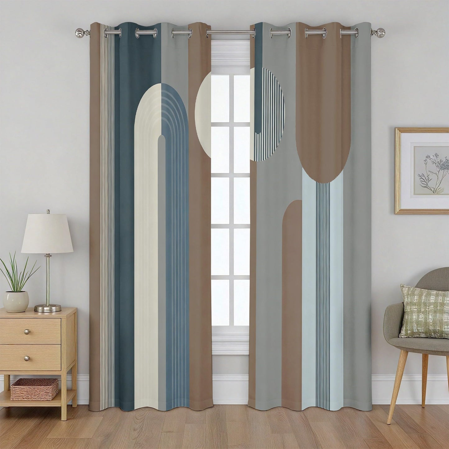 Geometric Curtains for Bedroom, Abstract Contemporary Curtains 95 Inches Long, Arch Line Striped Drapes for Living Room, Mid Century Modern Curtain Blackout, Grommet Room Darkening Curtain 2 Panels